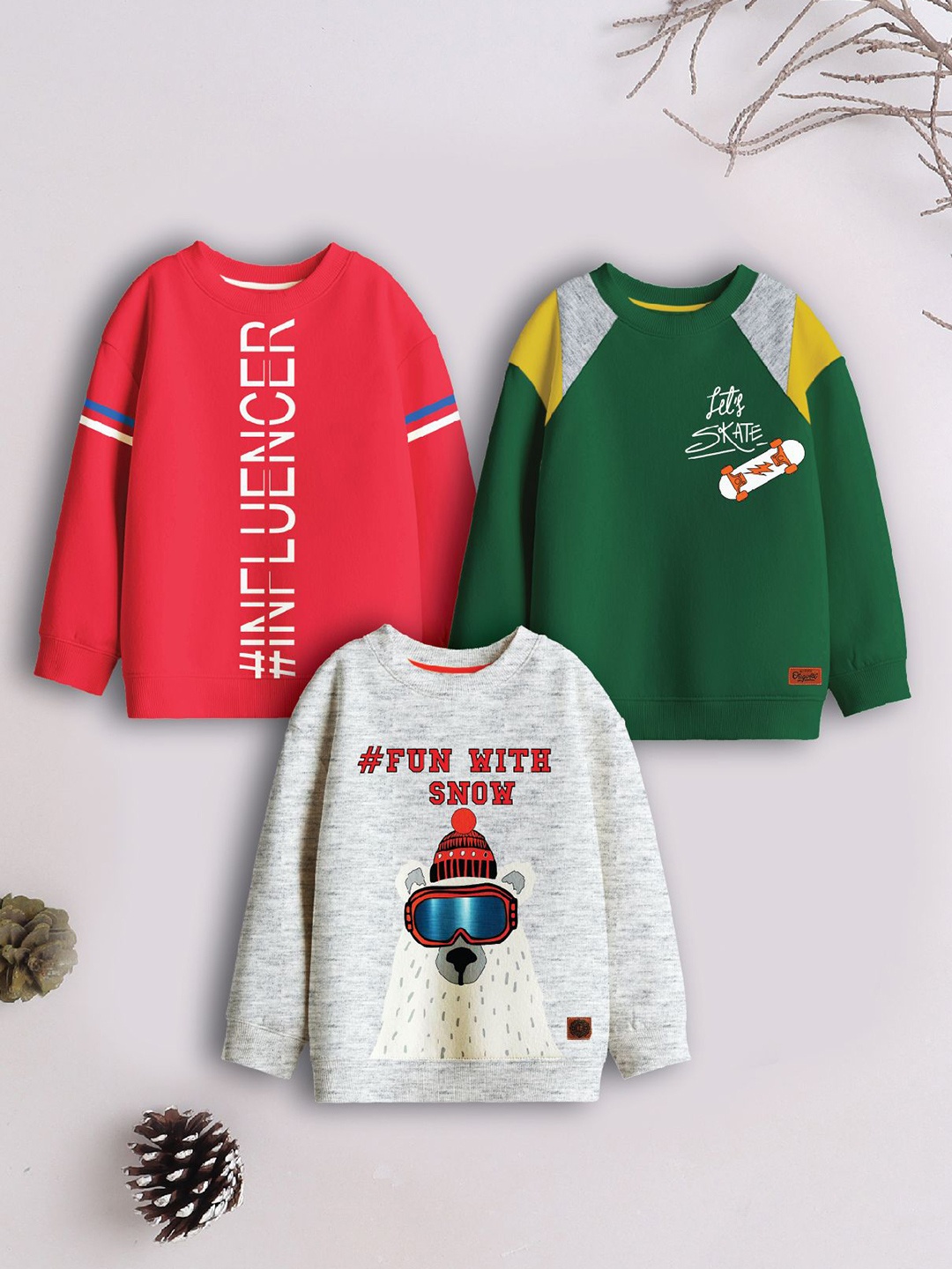 

3PIN Boys Pack of 3 Printed Pullover Sweatshirt, Red