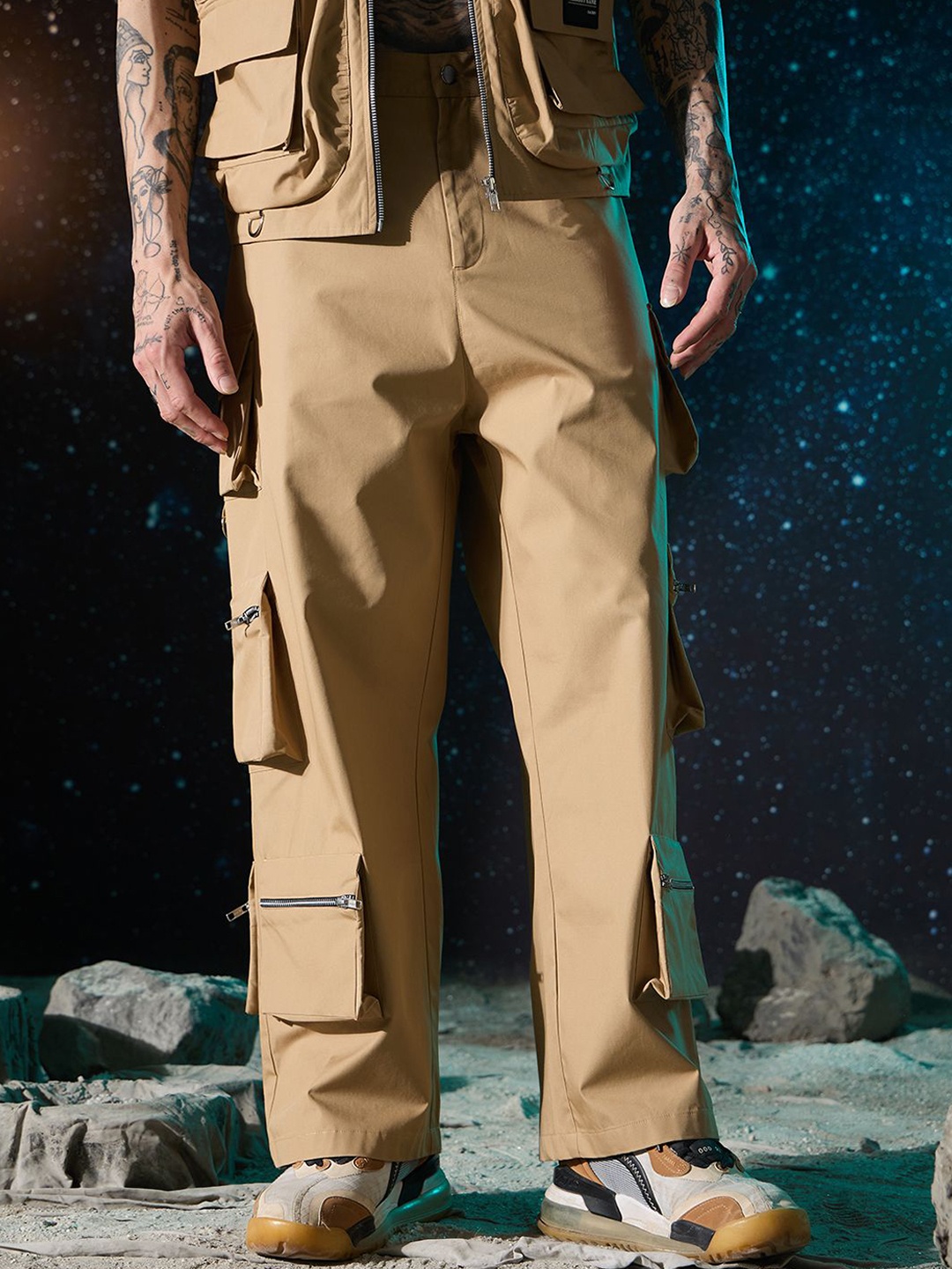 

ALMOST SANE Unisex Mid Rise Cargo Trouser, Beige