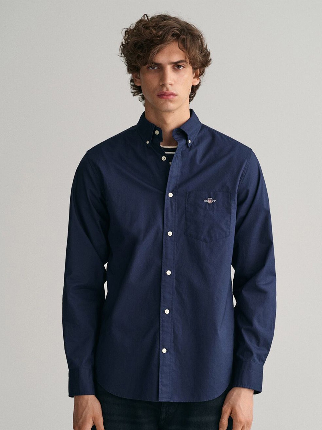 

GANT Men Button-Down Collar Classic Poplin Casual Shirt, Navy blue