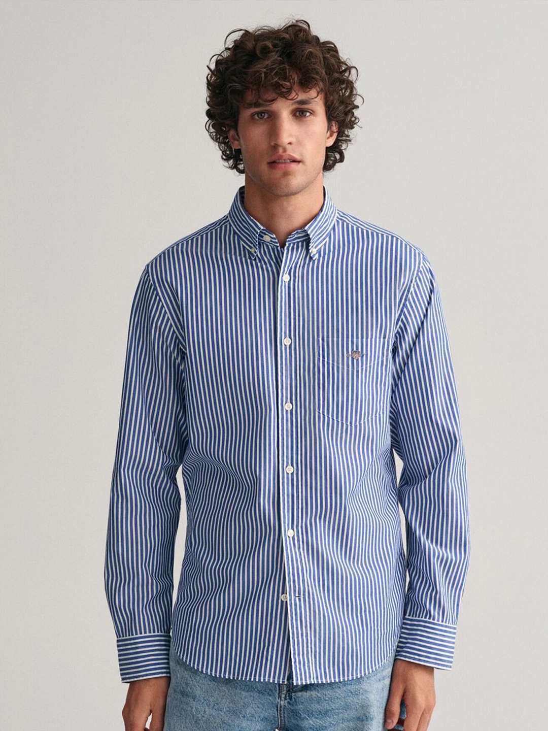 

GANT Men Button-Down Classic Poplin Striped Casual Shirt, White