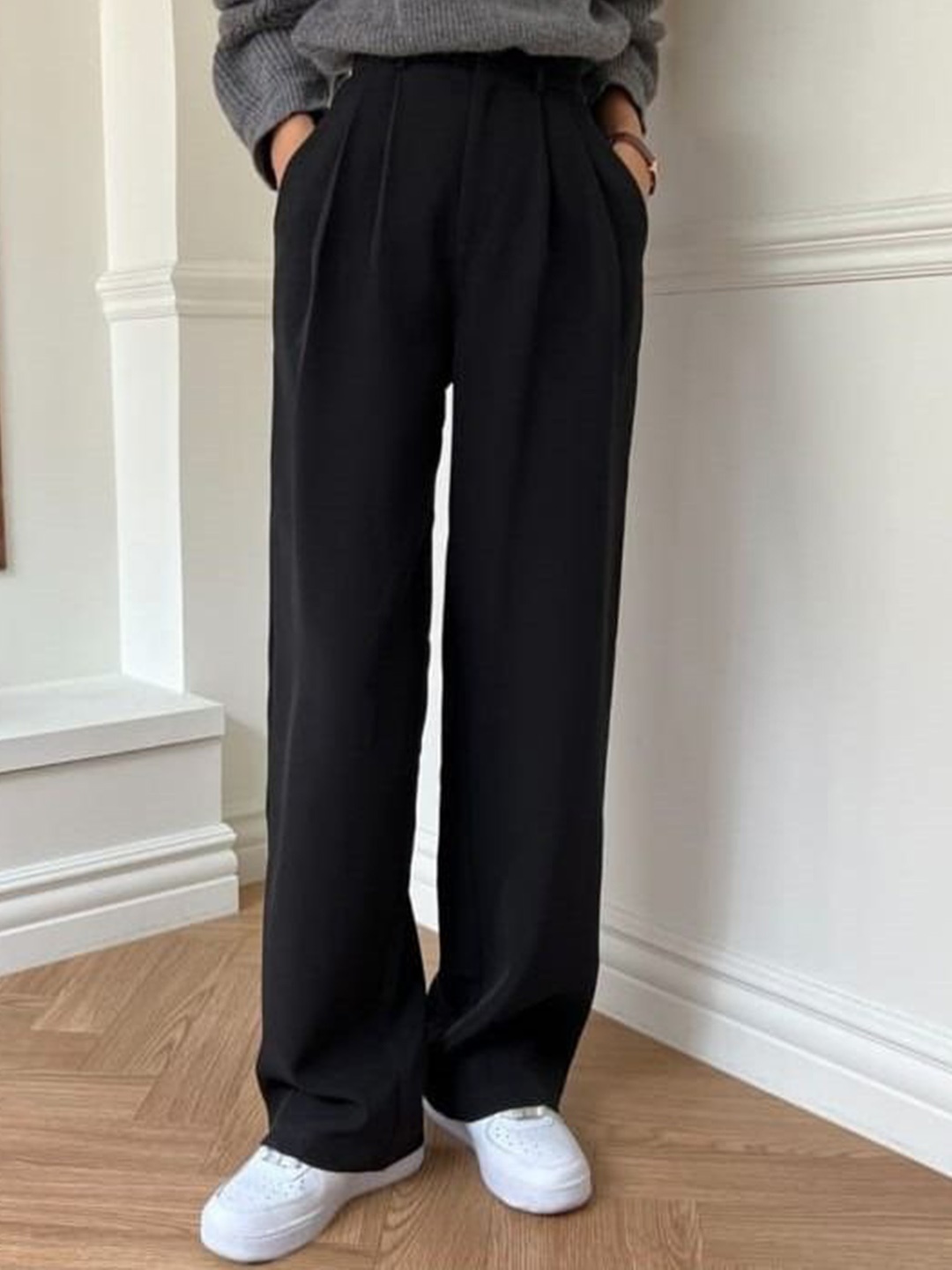 

BROADSTAR Women Smart High-Rise Pleated Korean Pants, Black