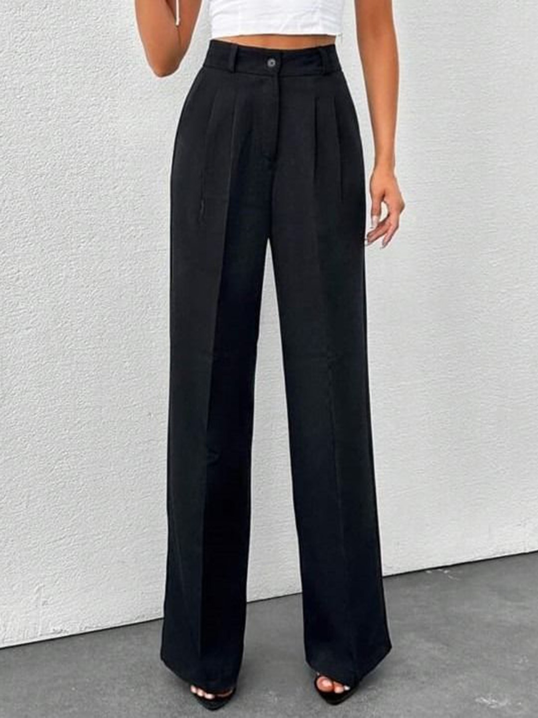 

BROADSTAR Women Smart Loose Fit High-Rise Easy Wash Pleated Korean Pants, Black