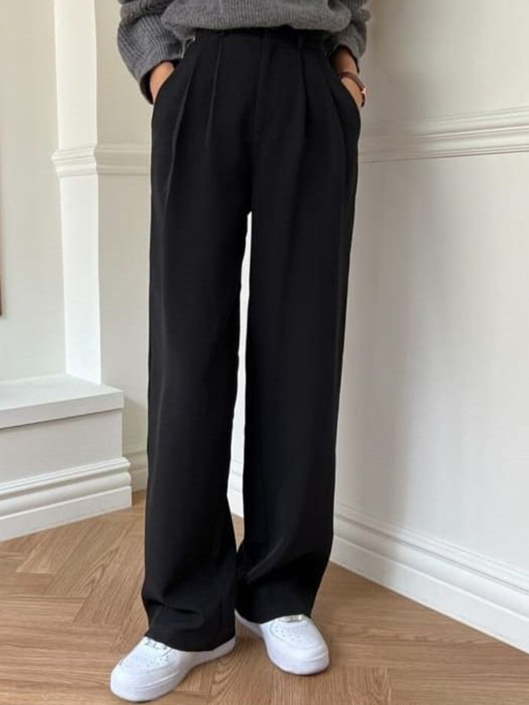 

BROADSTAR Women Smart Loose Fit High-Rise Korean Pant Trouser, Black
