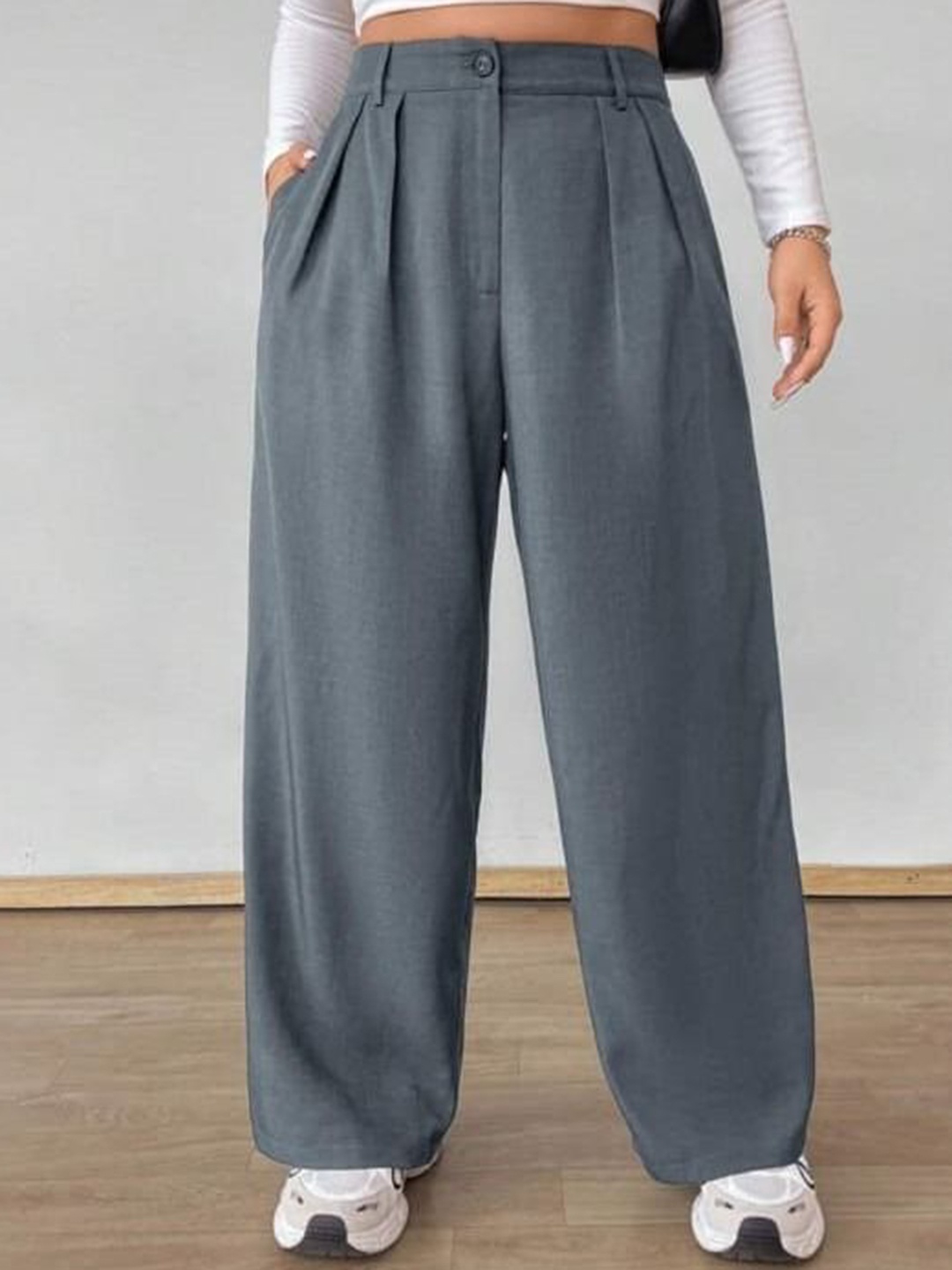 

BROADSTAR Women Smart High-Rise Korean Pants Trouser, Grey