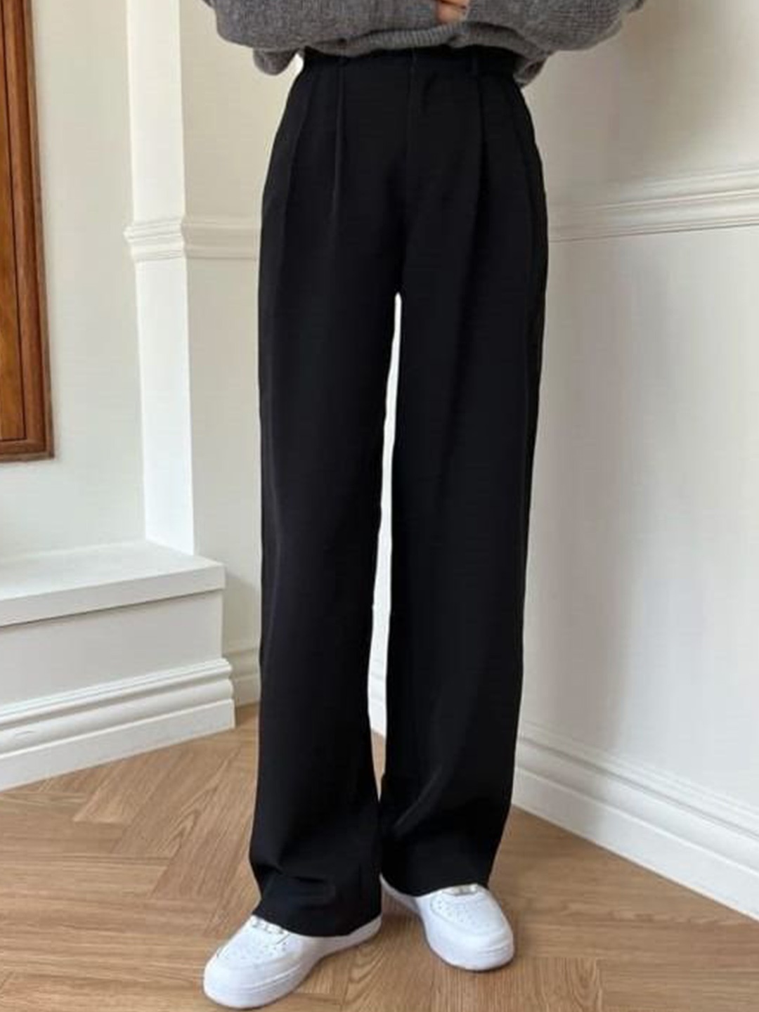 

BROADSTAR Women Smart Loose Fit High-Rise Easy Wash Pleated Trousers, Black