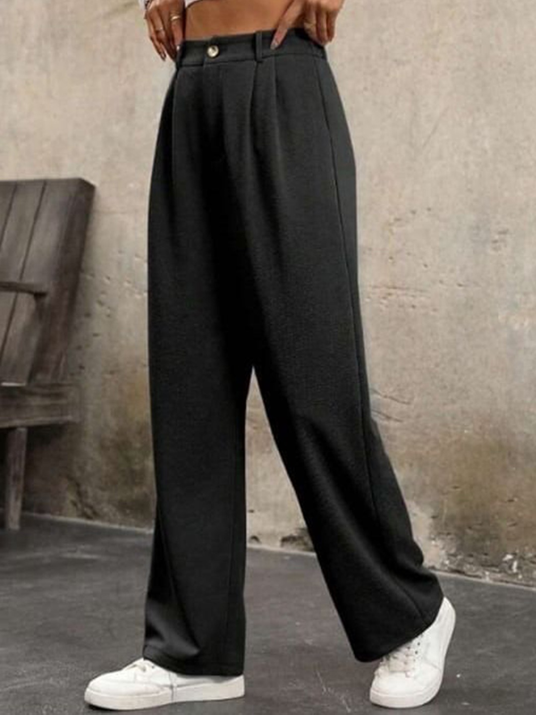 

BROADSTAR Women Smart High-Rise Easy Wash Pleated Korean Pants, Black