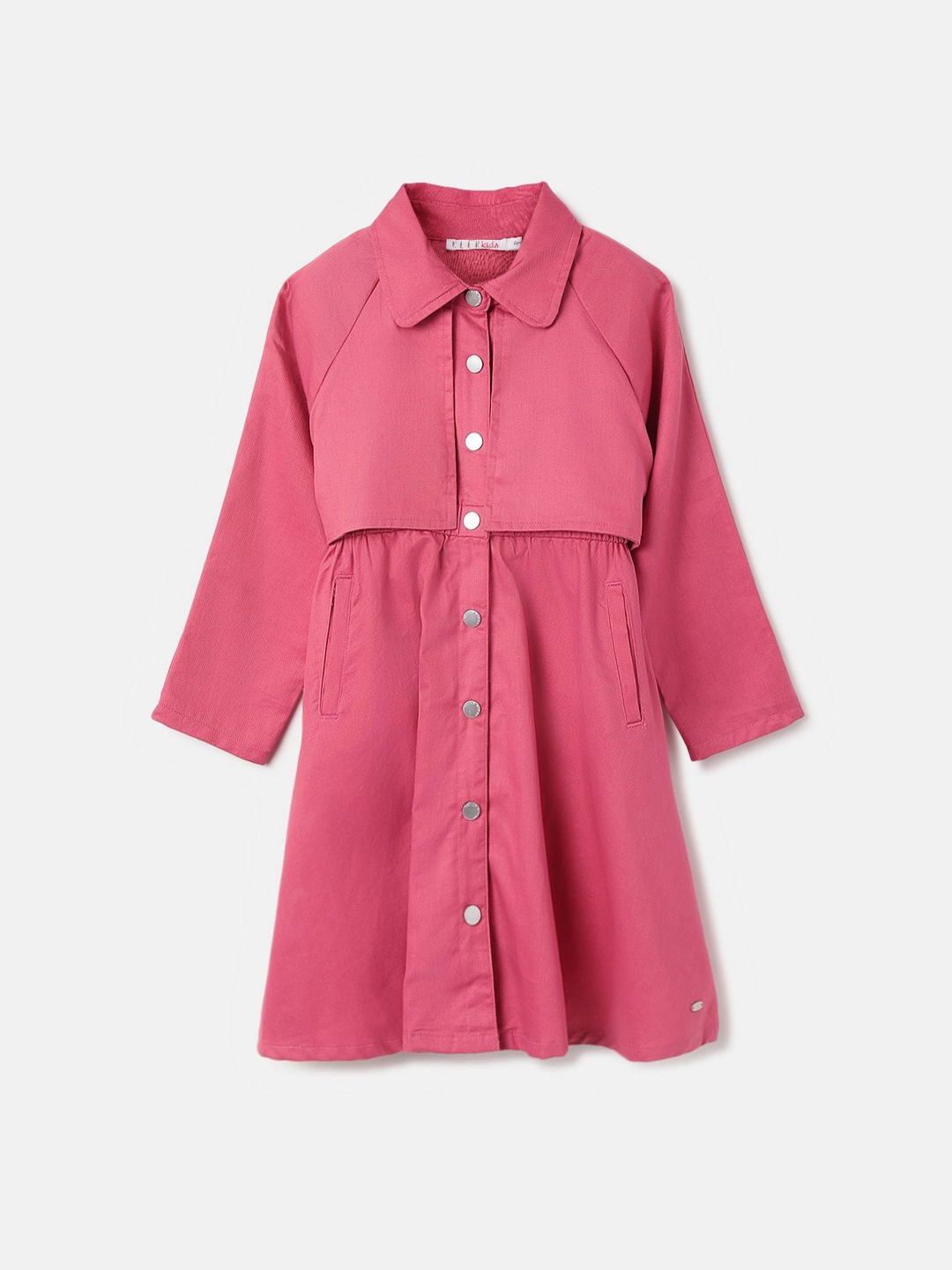 

ELLE Girls Cotton Shirt Collar Long Sleeves Dress, Pink