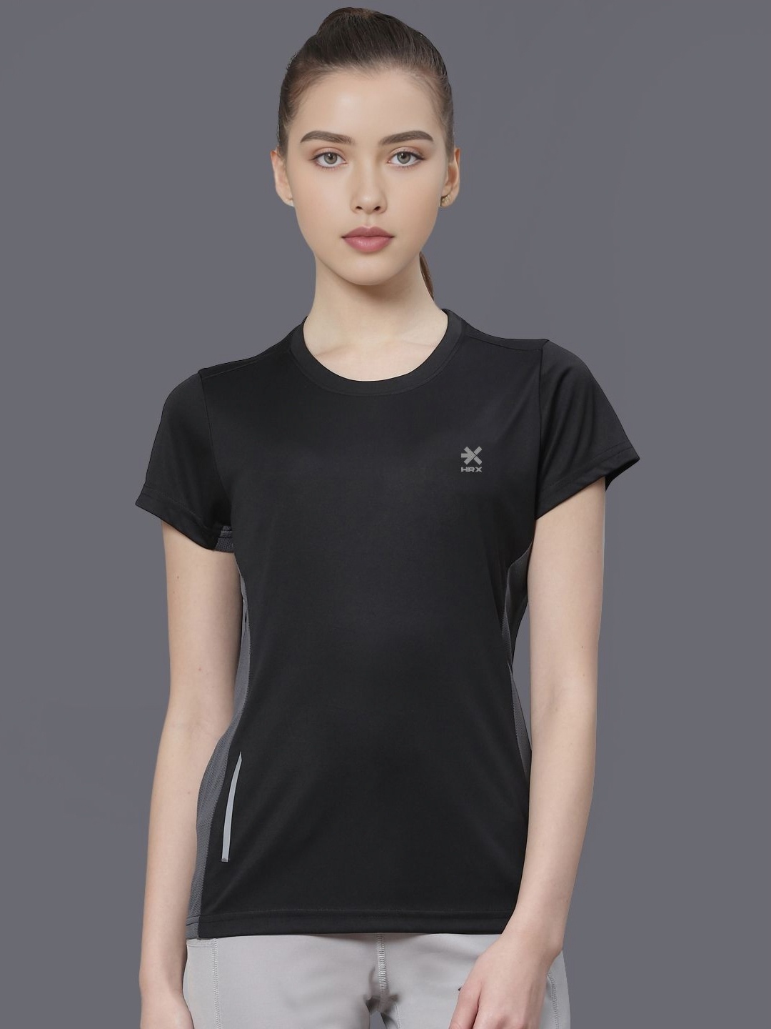 

HRX by Hrithik Roshan Women Dri-FIT Colourblocked Round Neck T-shirt, Black