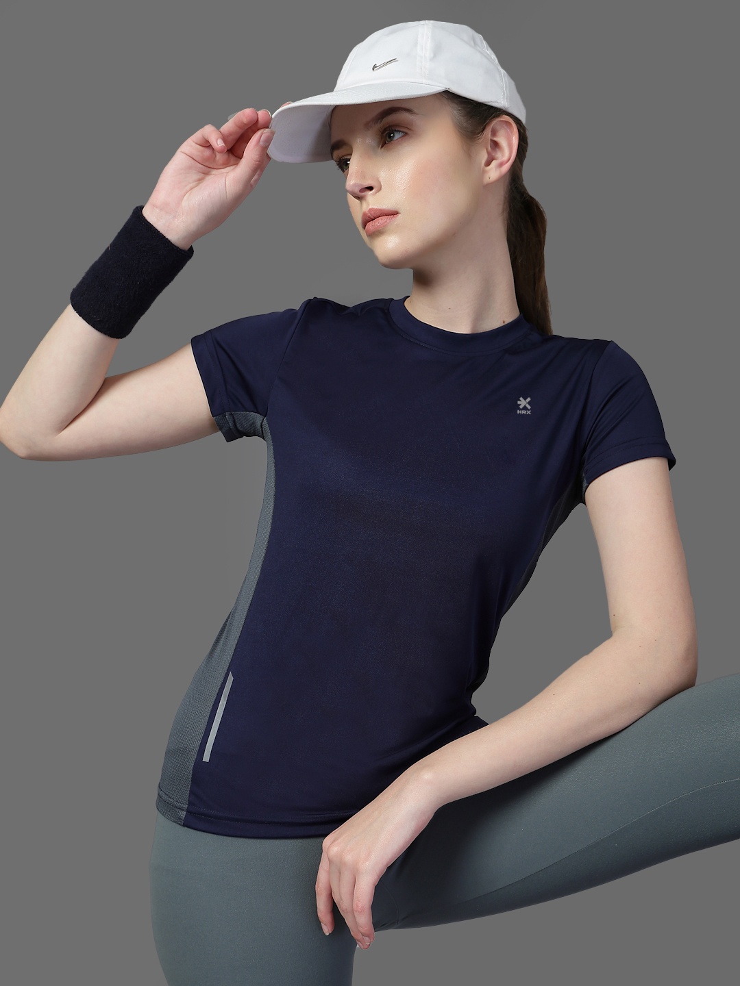 

HRX by Hrithik Roshan Women Dri-FIT Solid Round Neck T-shirt, Navy blue