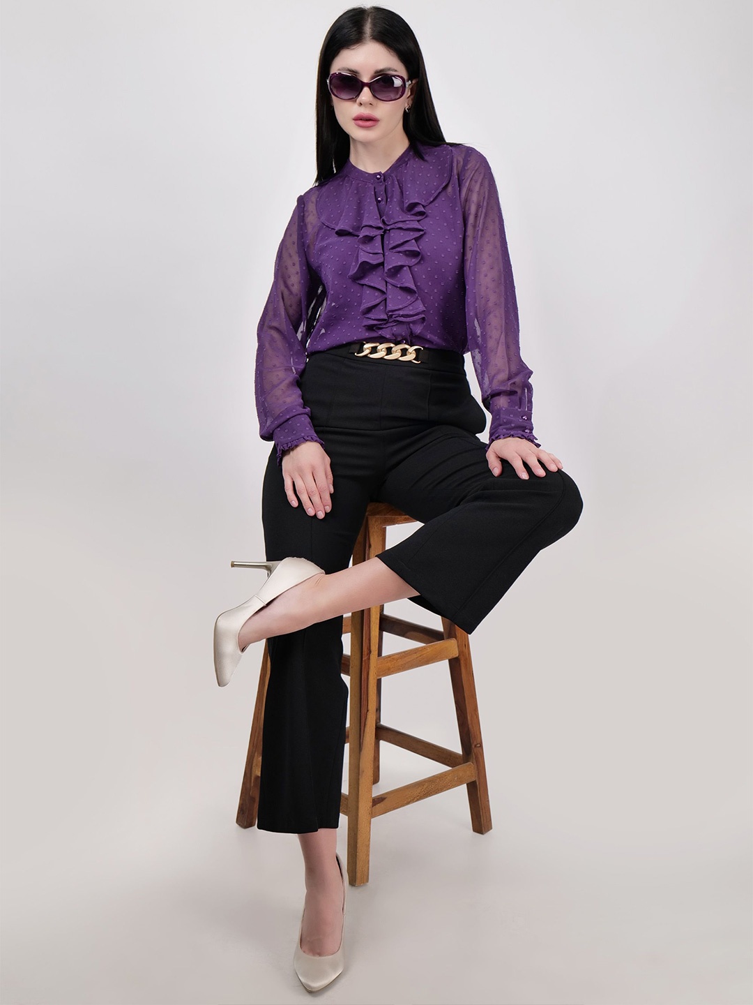 

DRIRO Women Smart Mandarin Collar Solid Party Shirt, Lavender