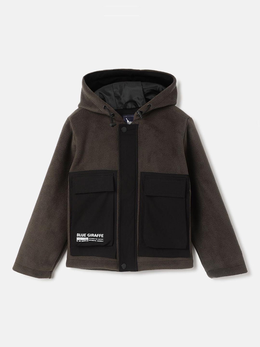 

Blue Giraffe Boys Hooded Colourblocked Casual Tailored Jacket, Olive