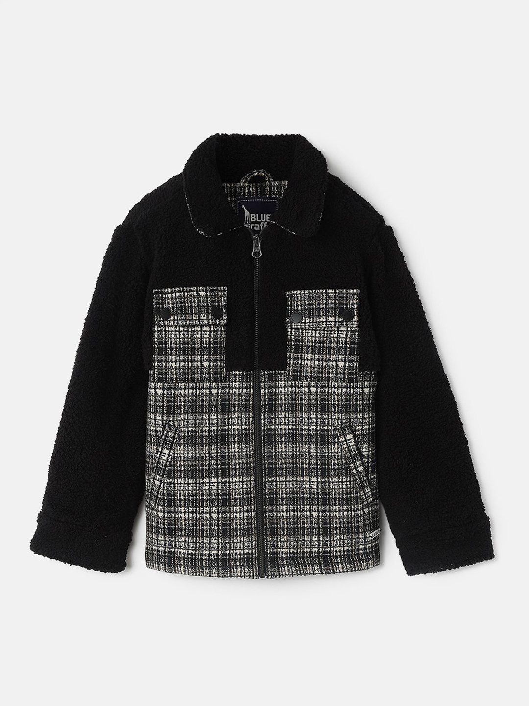 

Blue Giraffe Boys Spread Collar Checked Casual Tailored Jacket, Black