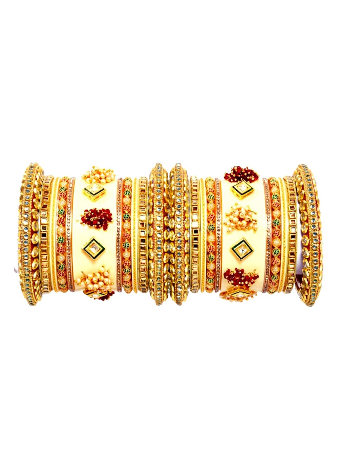 

Zindura Set Of 2 Gold-Plated Stones-Studded & Beaded Chuda Bangles