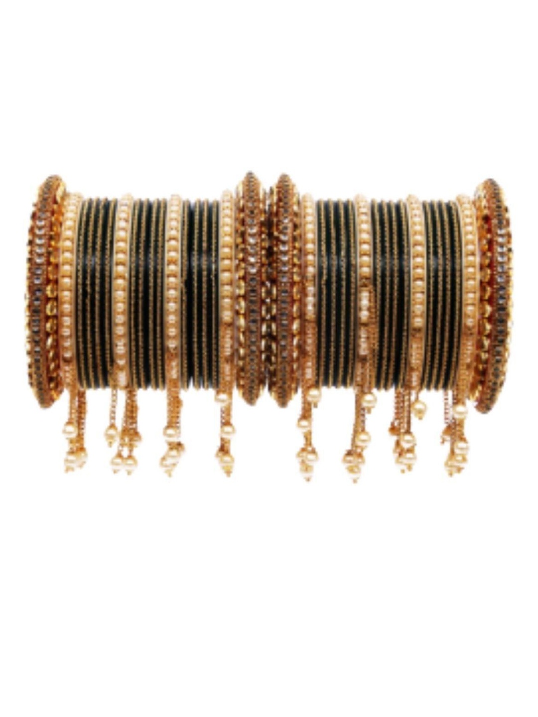 

Zindura Set Of 2 Gold-Plated Stone Studded & Beaded Chudas Bangles