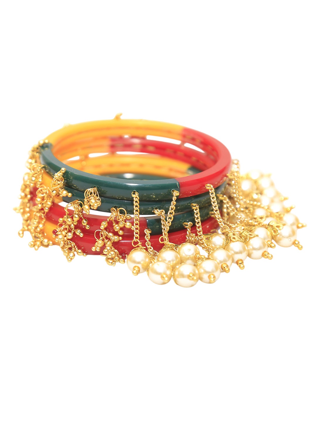 

Zindura Set Of 4 Gold Plated Beaded Studded Bangles