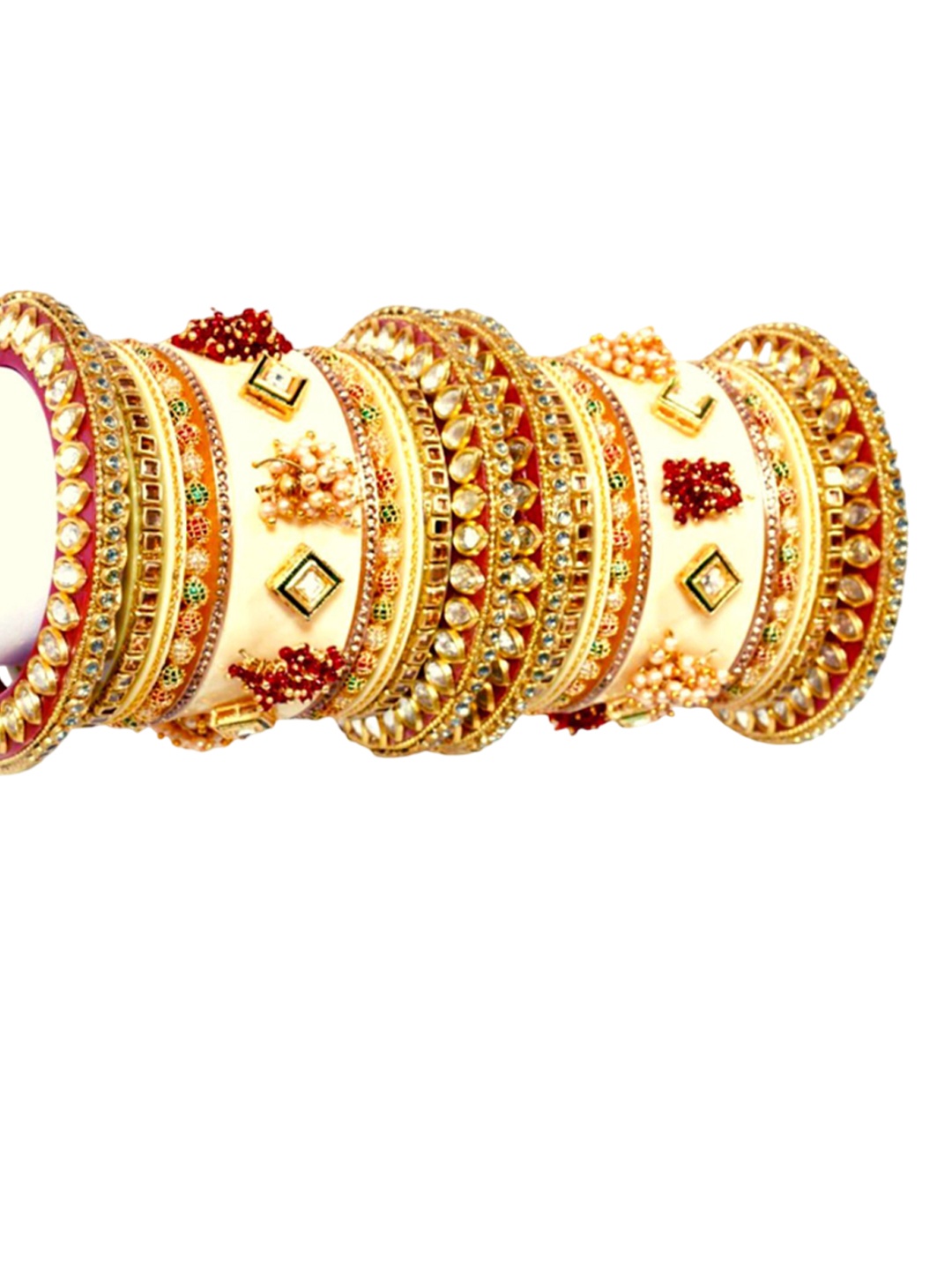 

Zindura Set Of 2 Gold-Plated Stone Studded & Beaded Chudas Bangles