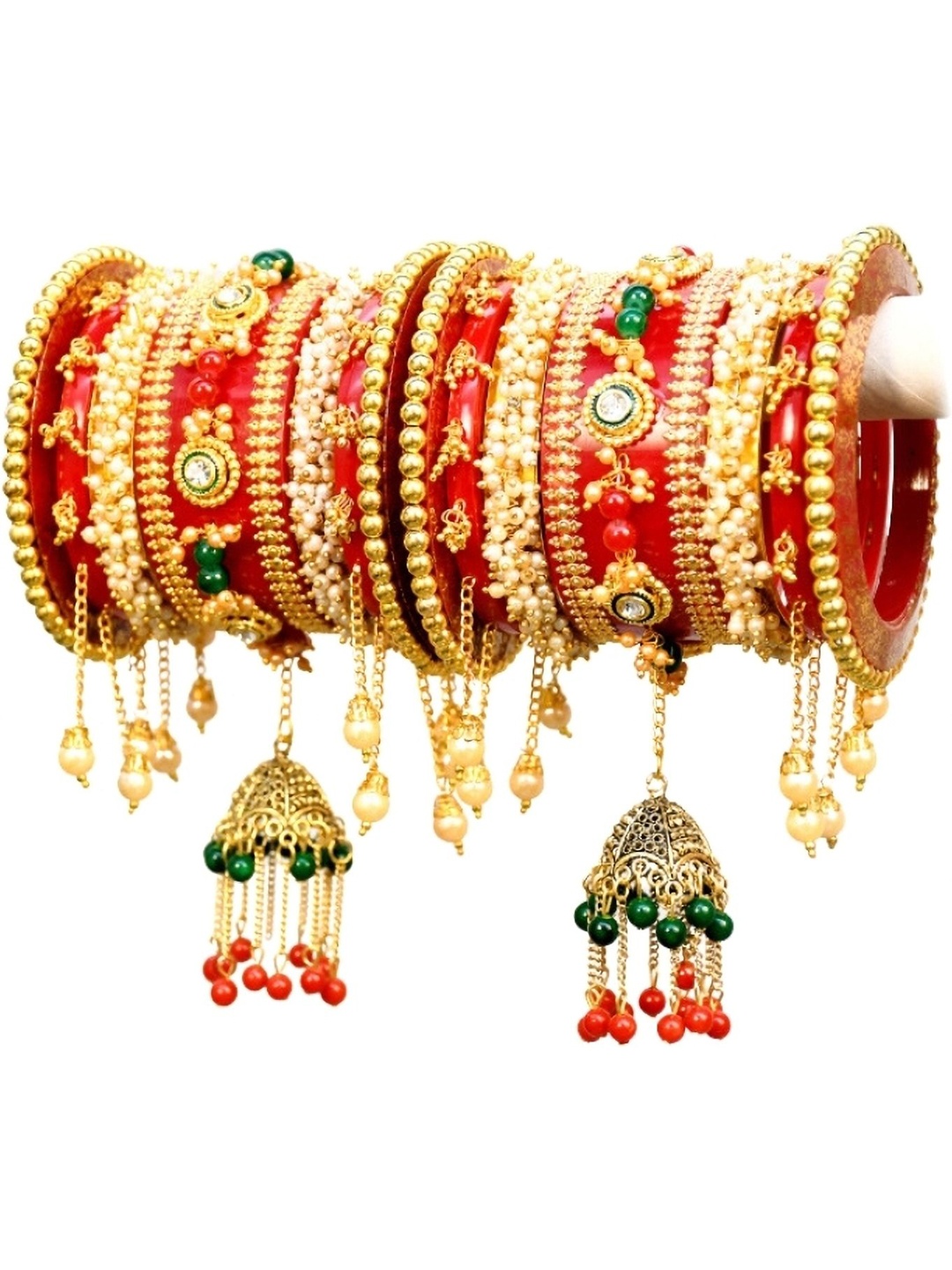 

Zindura Set Of 2 Gold Plated Crystals Studded & Beaded Chuda Bangles