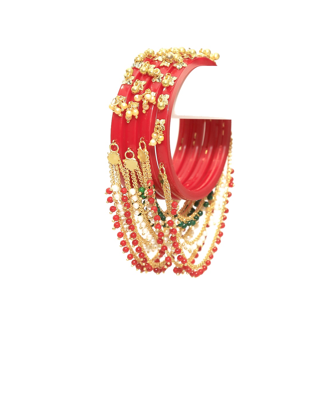 

Zindura Set Of 4 Gold-Plated Pearls Beaded Bangles