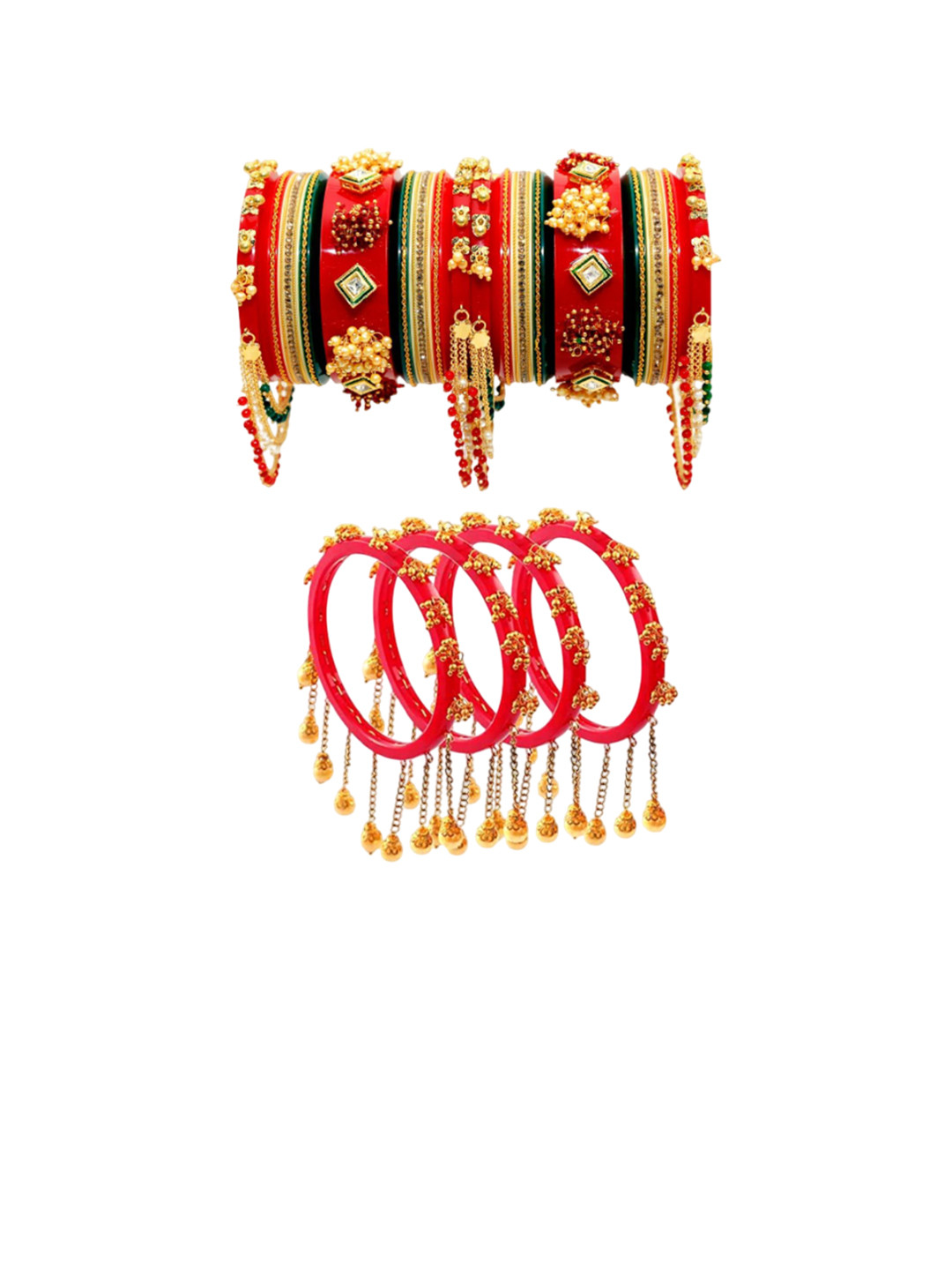 

Zindura Set Of 6 Gold-Plated Stone-Studded & Beaded Chuda Bangles