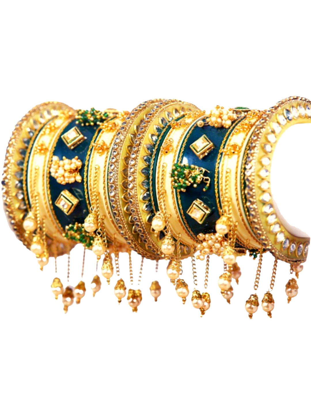 

Zindura Set Of 18 Gold Plated Crystal Studded & Artificial Beads Beaded Chuda Bangles