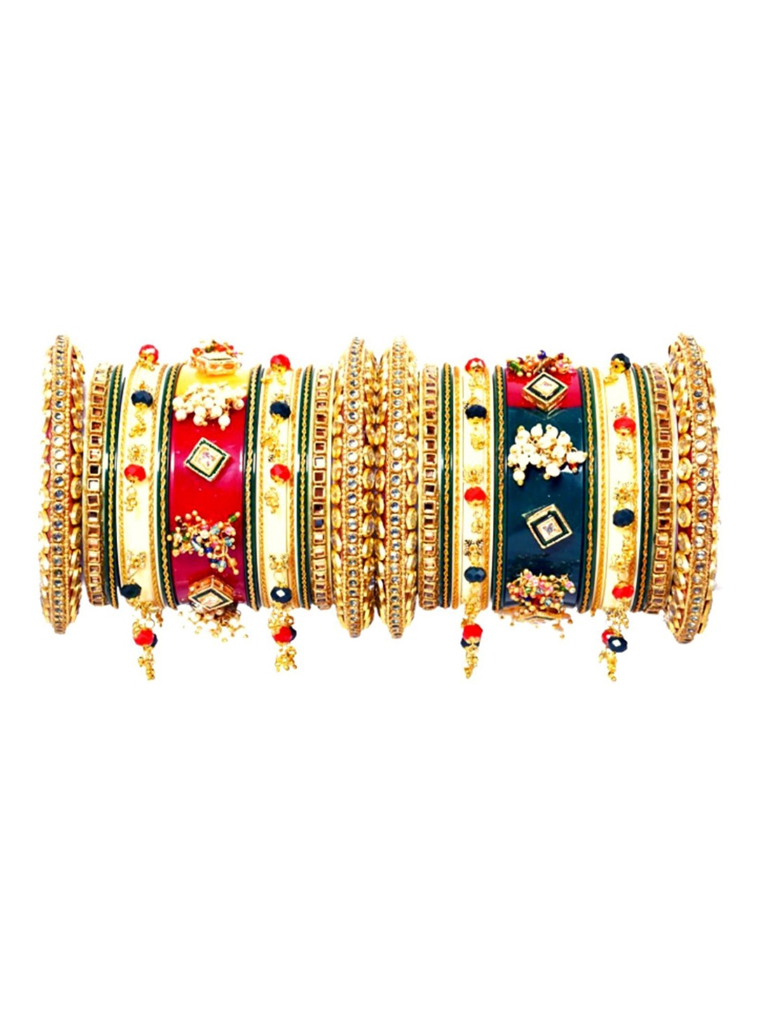 

Zindura Set Of 2 Gold-Plated Stones-Studded & Beaded Chuda Bangles