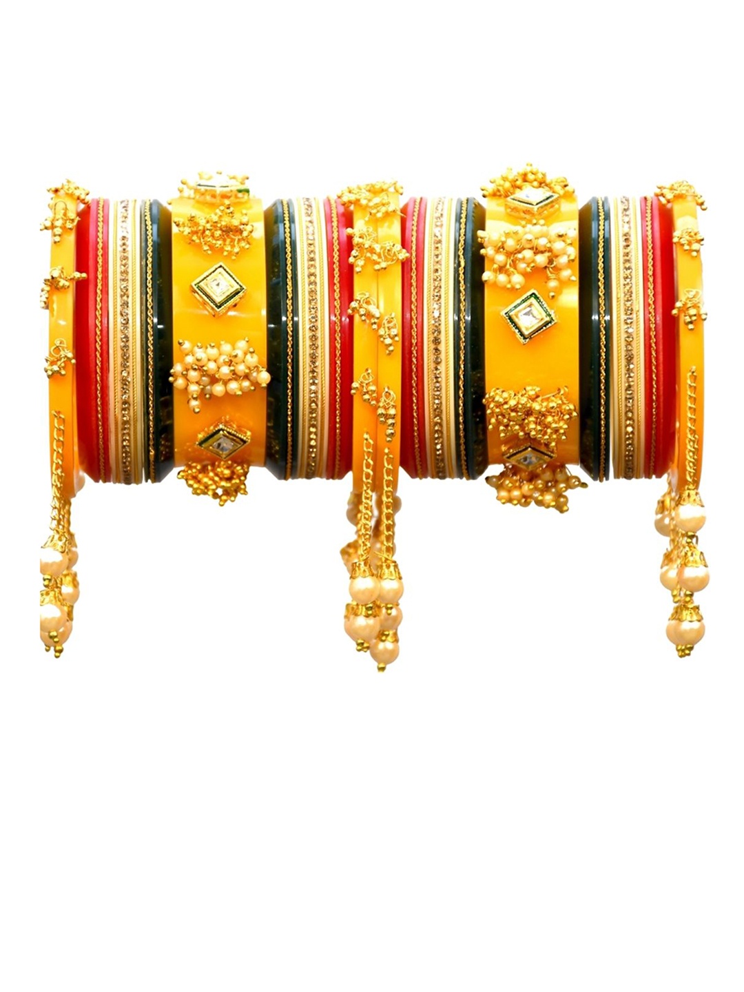 

Zindura Pack Of 2 Gold-Plated Pearls-Beaded Chuda Bangles