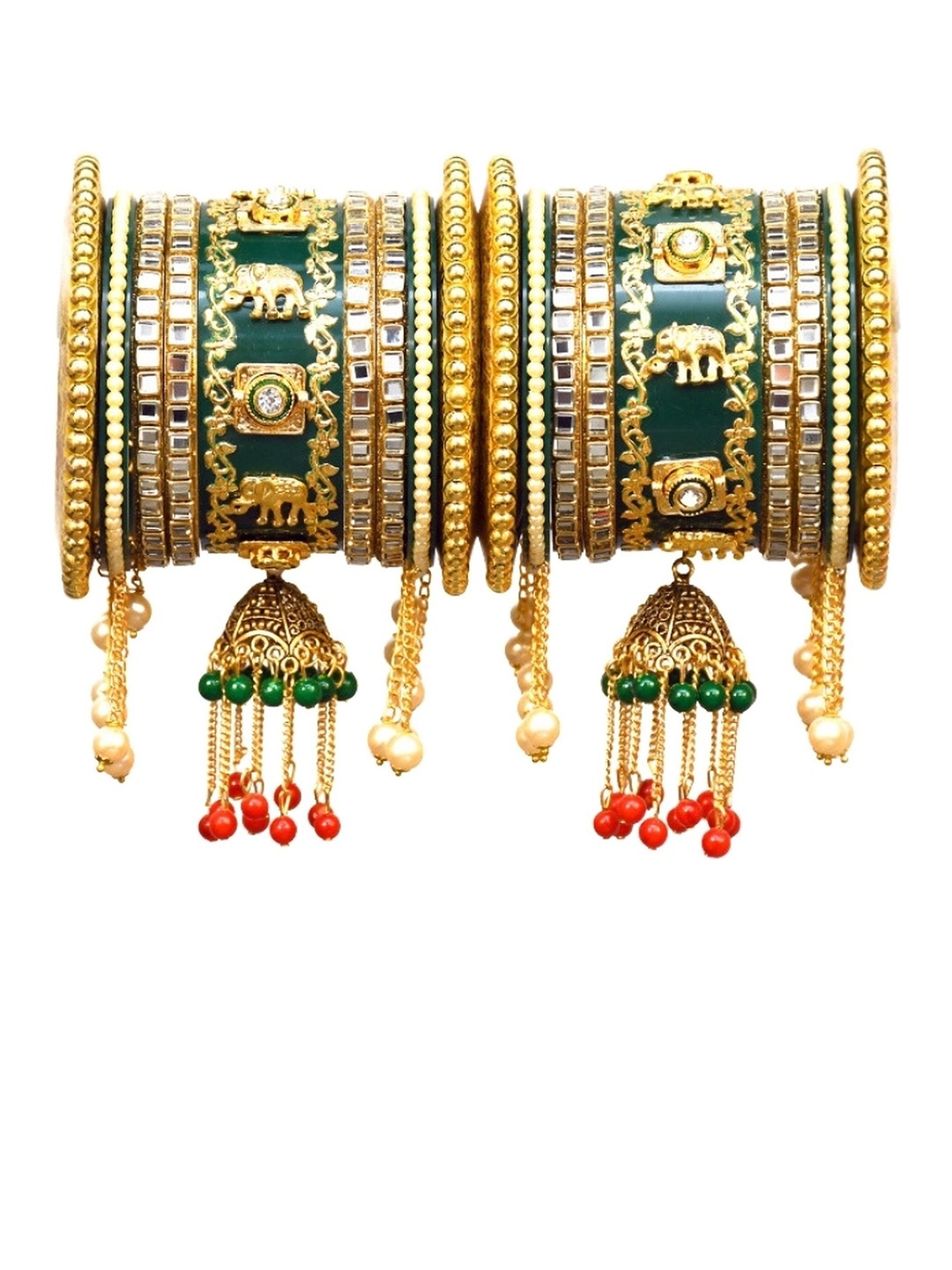 

Zindura Set of 2 Gold-Plated Stones Studded & Beaded Chuda Bangles