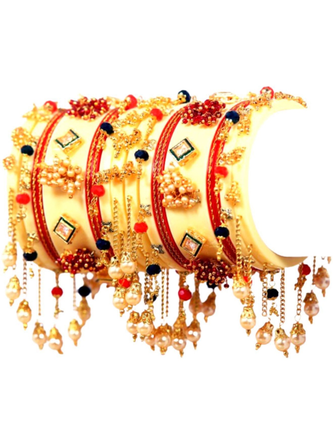 

Zindura Pack Of 2 Gold-Plated Crystals Studded & Pearl Beaded Chudas Bangles