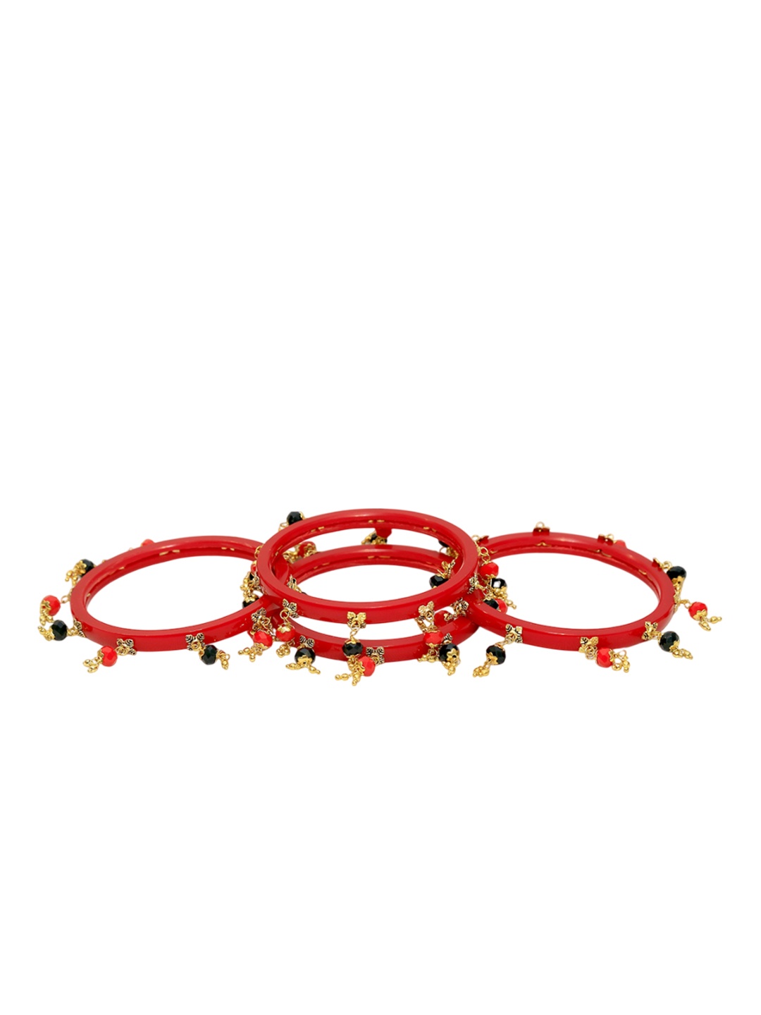 

Zindura Set Of 4 Gold Plated Beaded Studded Bangles