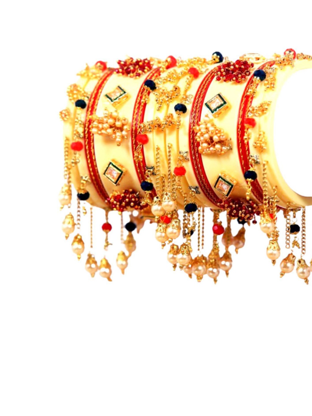 

Zindura Pack Of 2 Gold Plated Crystals Studded Chuda Bangles With Hangings