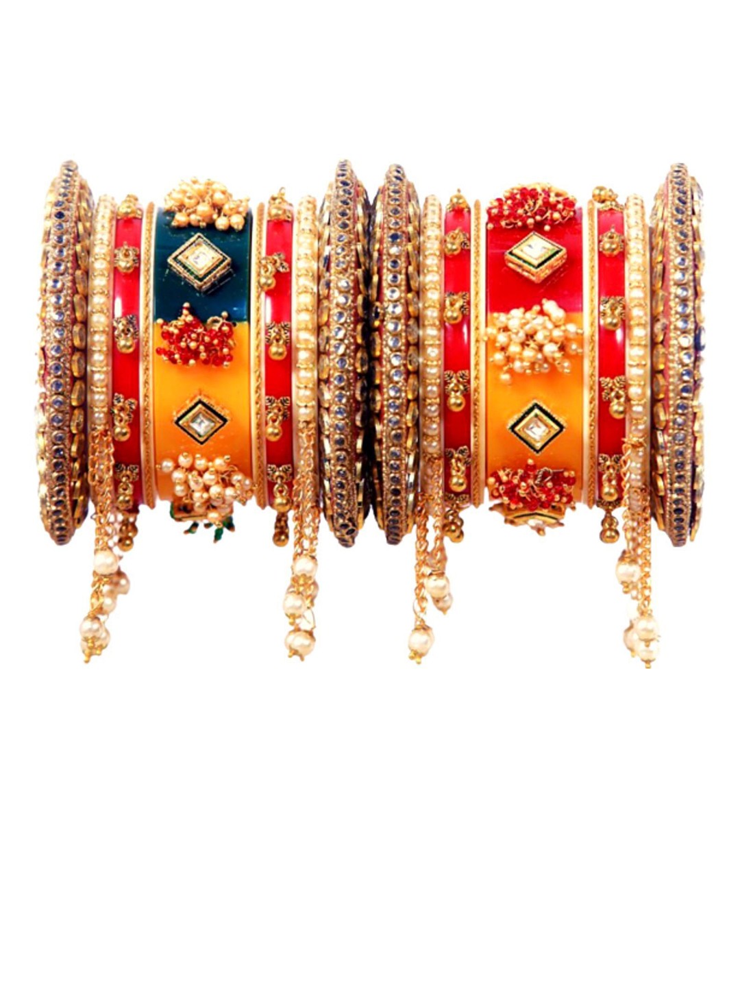 

Zindura Pack Of 2 Gold-Plated Stone Studded & Beaded Chuda Bangles