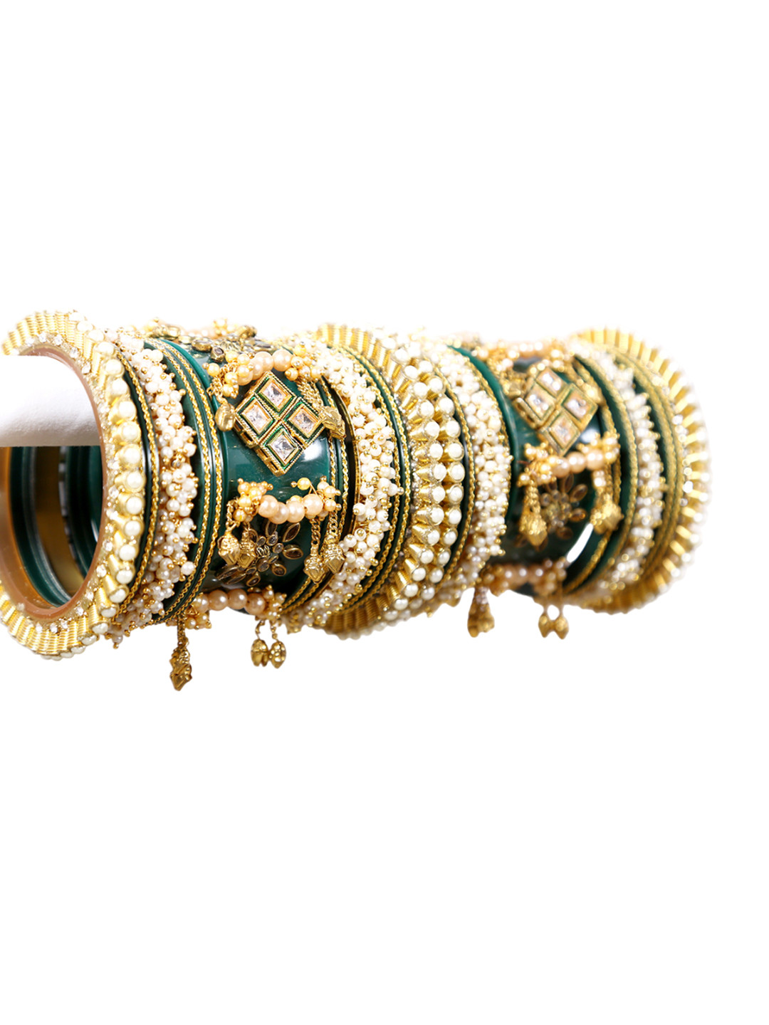 

Zindura 2-Pieces Gold-Plated Stones Studded & Pearl Beaded Chuda Bangles