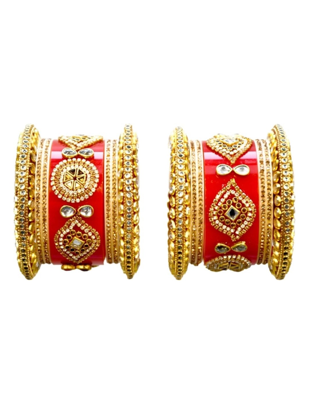

Zindura Set Of 2 Gold-Plated Stone Studded & Pearls Beaded Chuda Bangles