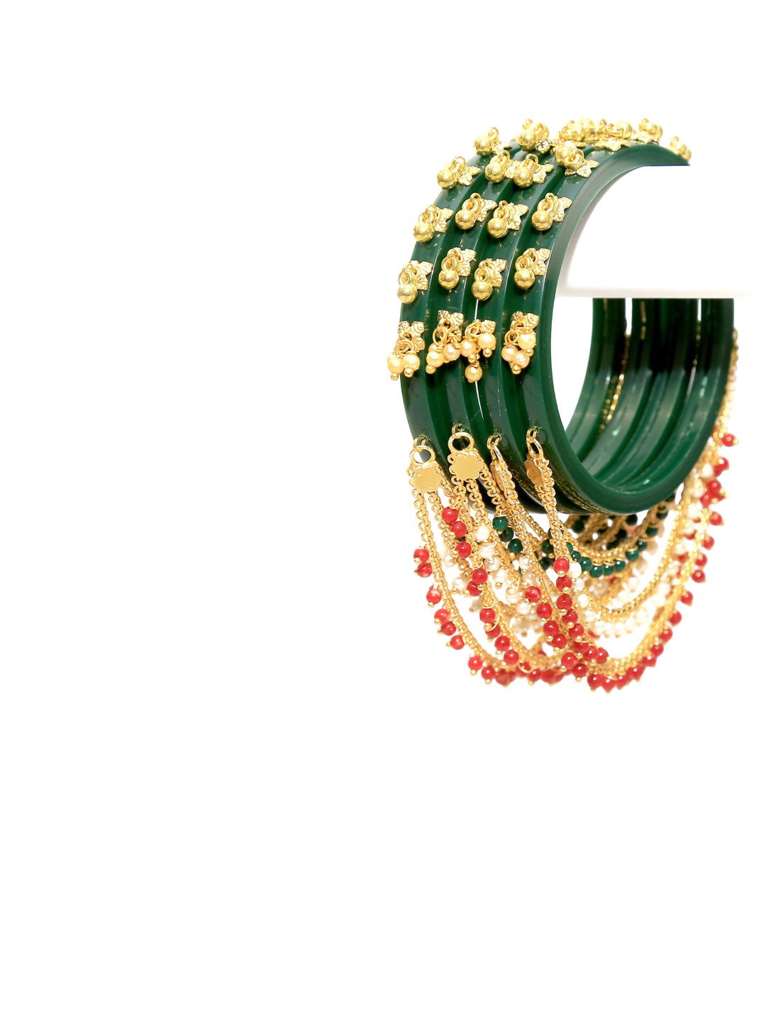 

Zindura Set Of 4 Gold Plated Studded Pearls & Beaded Bangles