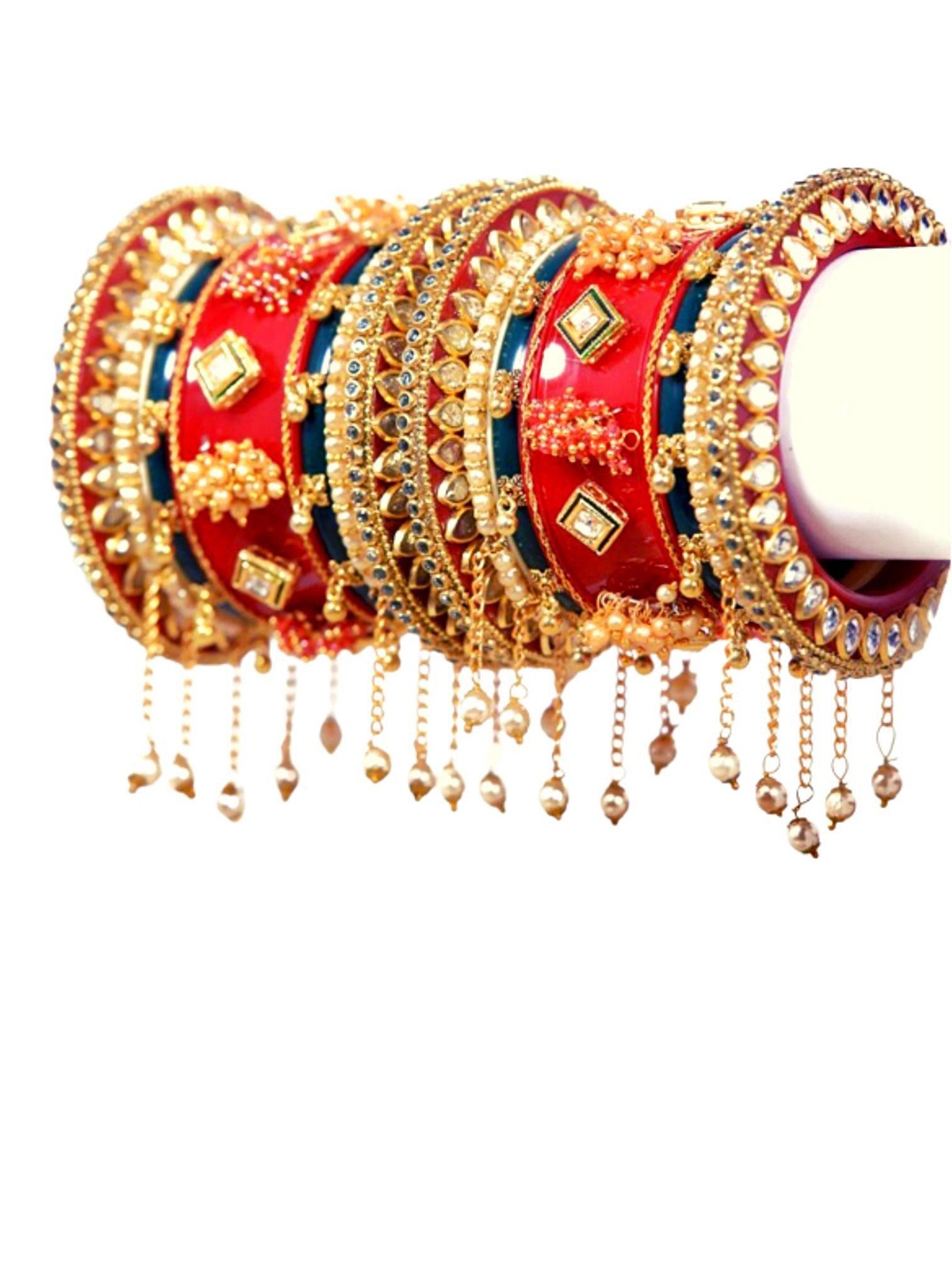 

Zindura Set Of 2 Gold-Plated Stone Studded & Beaded Chuda Bangles