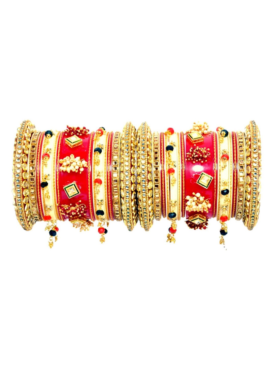 

Zindura Set Of 2 Gold-Plated Stones-Studded & Beaded Chuda Bangles