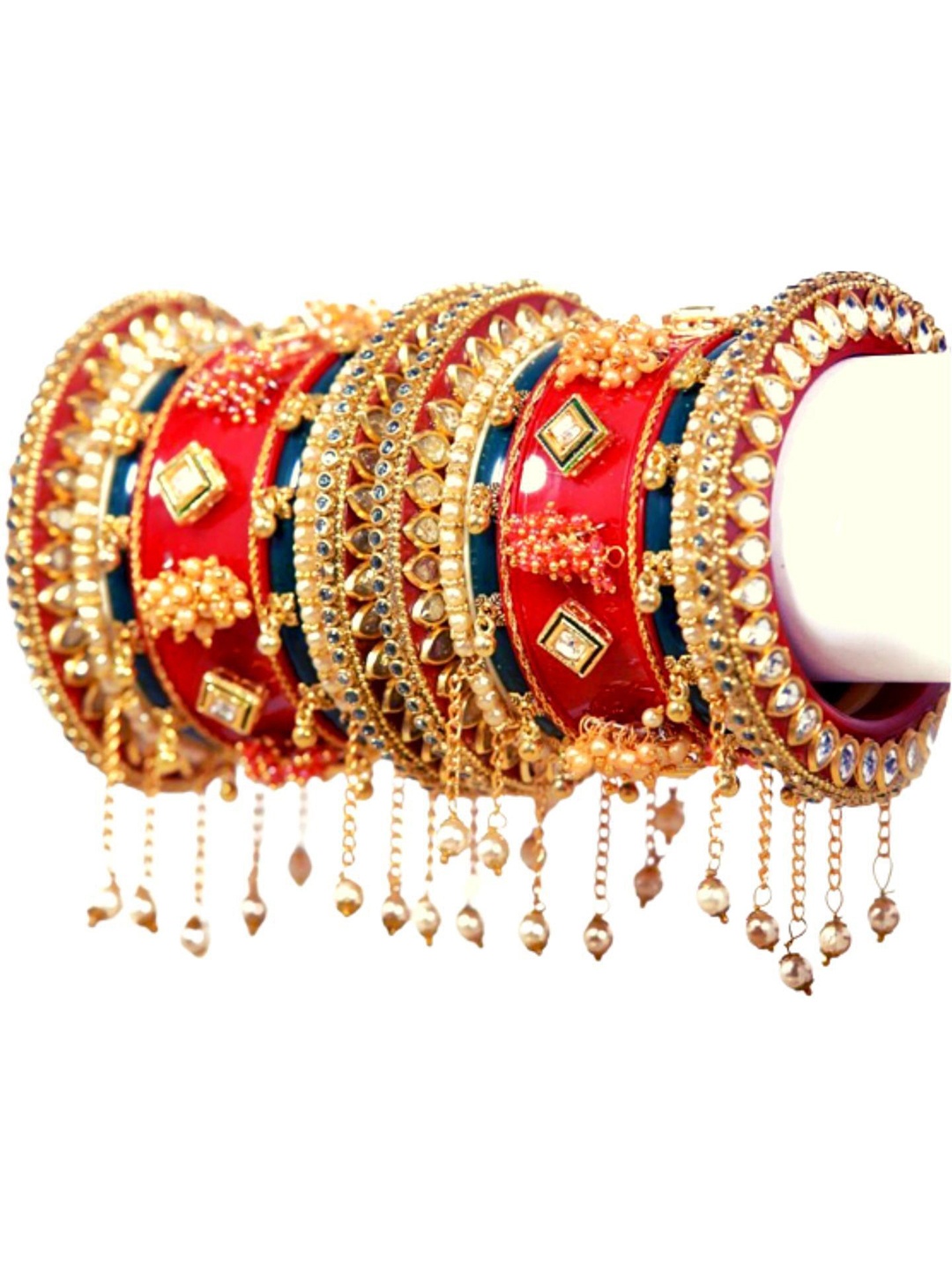 

Zindura Set Of 2 Gold Plated Stone Studded & Beaded Chuda Bangles