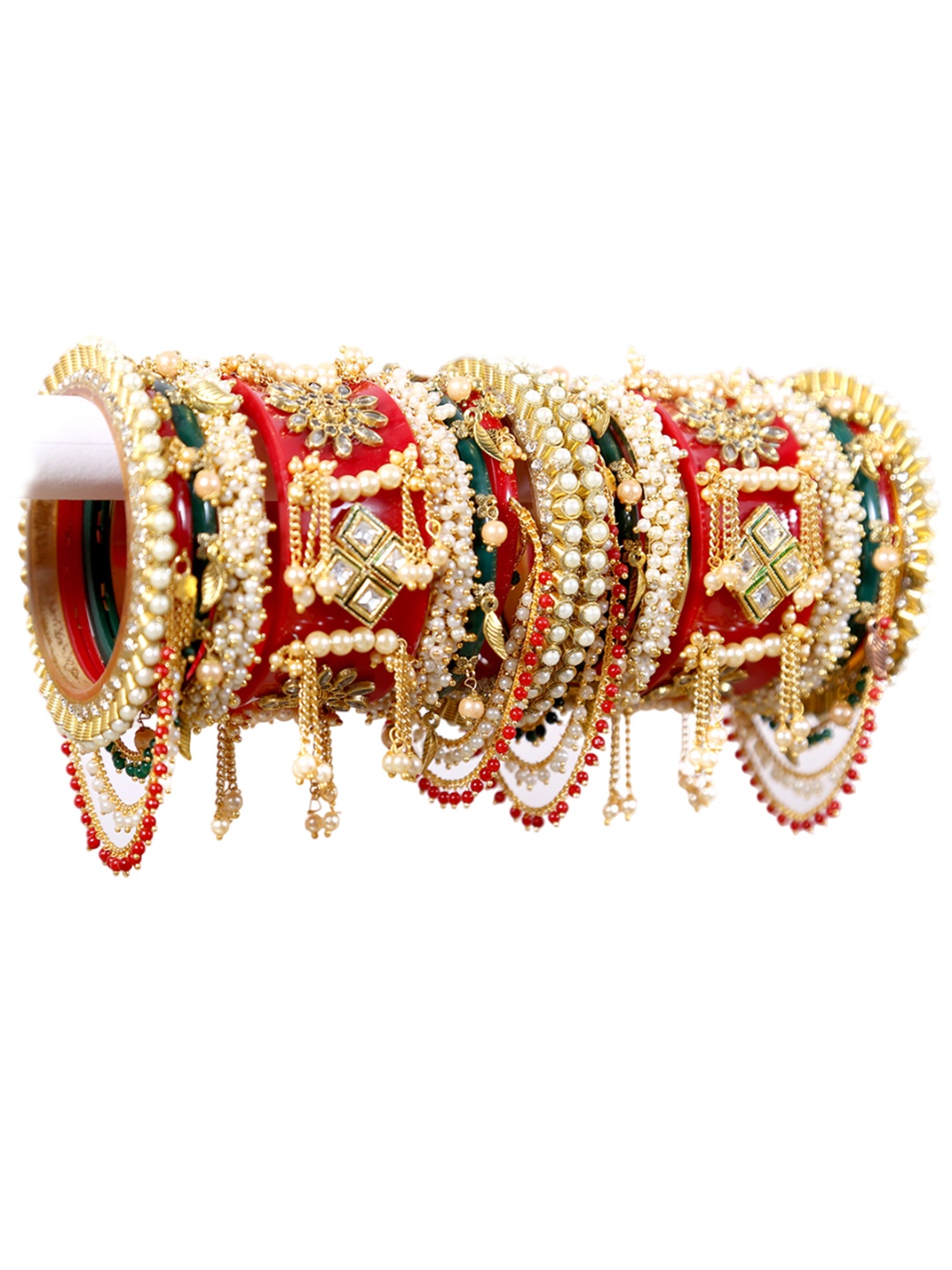 

Zindura Set Of 2 Gold-Plated Stone Studded & Beaded Chuda Bangles