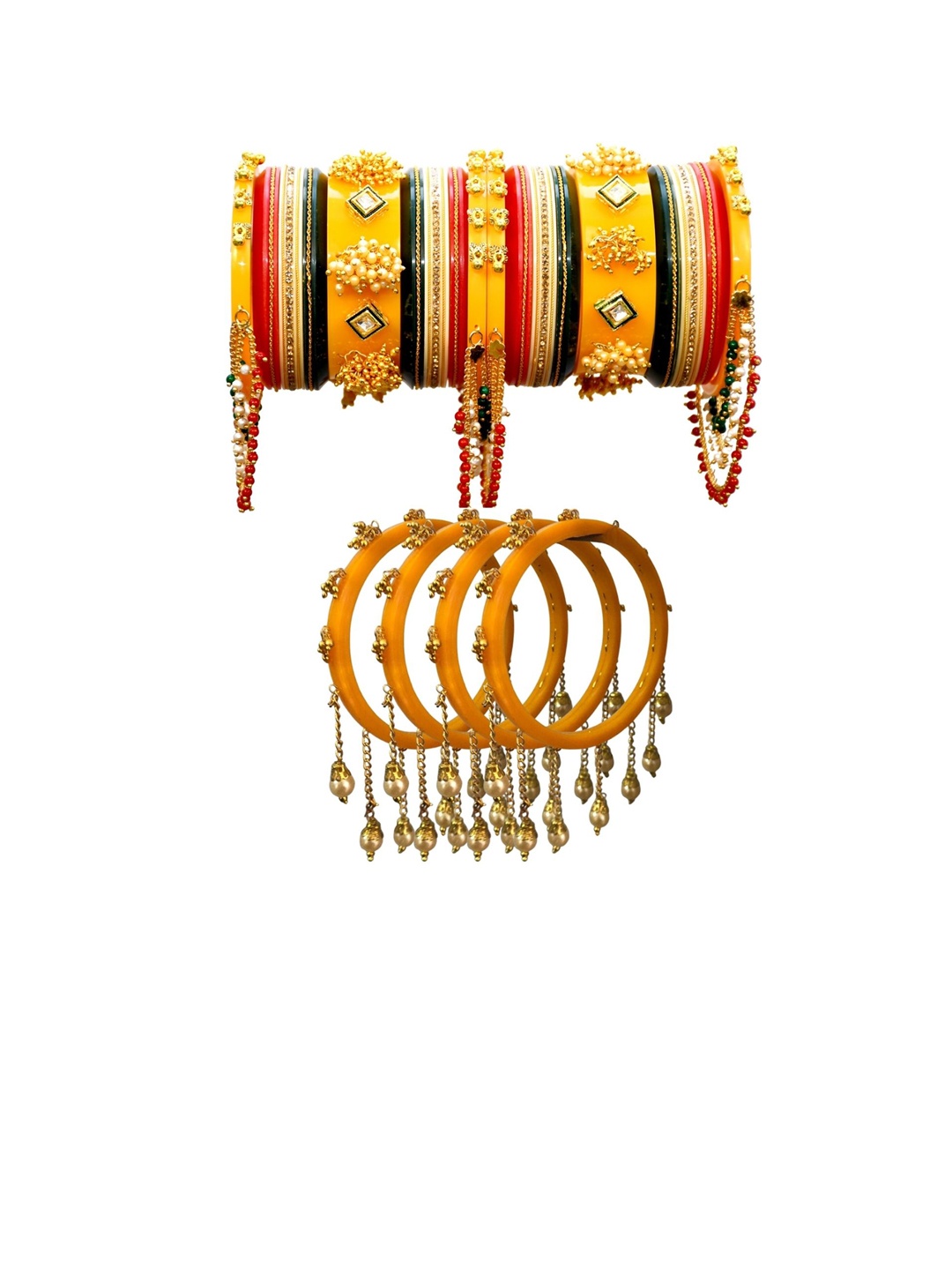 

Zindura Set Of 2 Gold-Plated Stone-Studded & Beaded Chuda Bangles