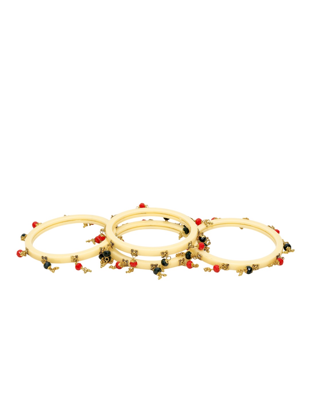 

Zindura Set Of 4 Gold Plated Beaded Studded Bangles