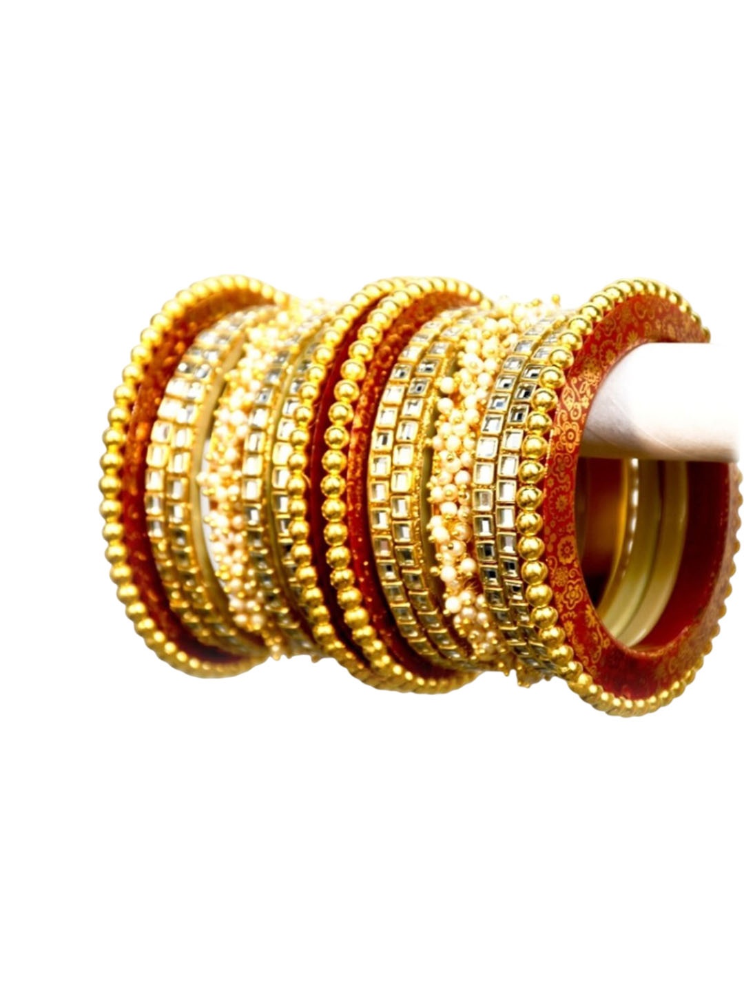 

Zindura Set Of 14 Gold Plated CZ Stone Studded Bangles