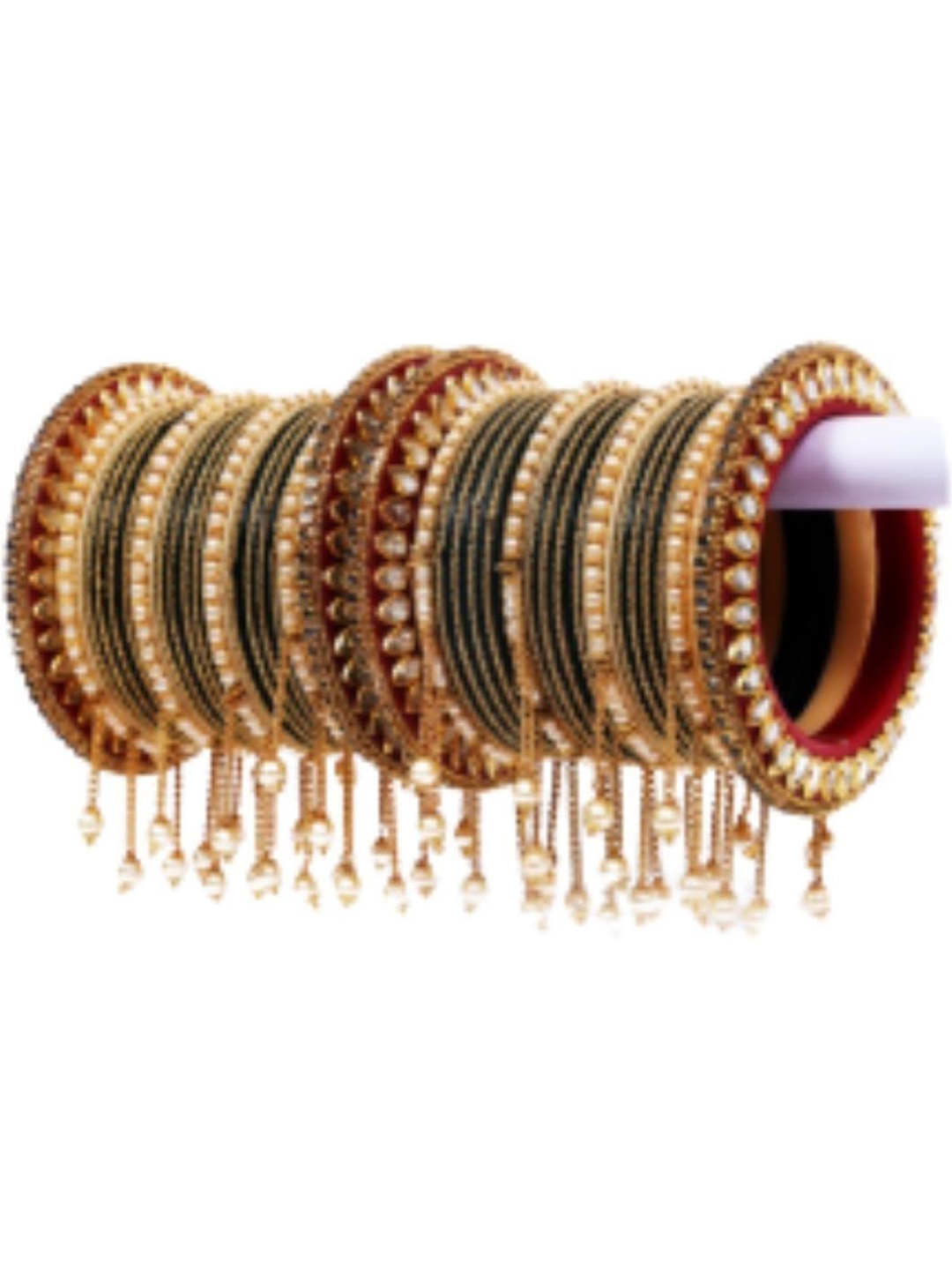 

Zindura Set Of 2 Gold-Plated Stone Studded & Beaded Chuda Bangles