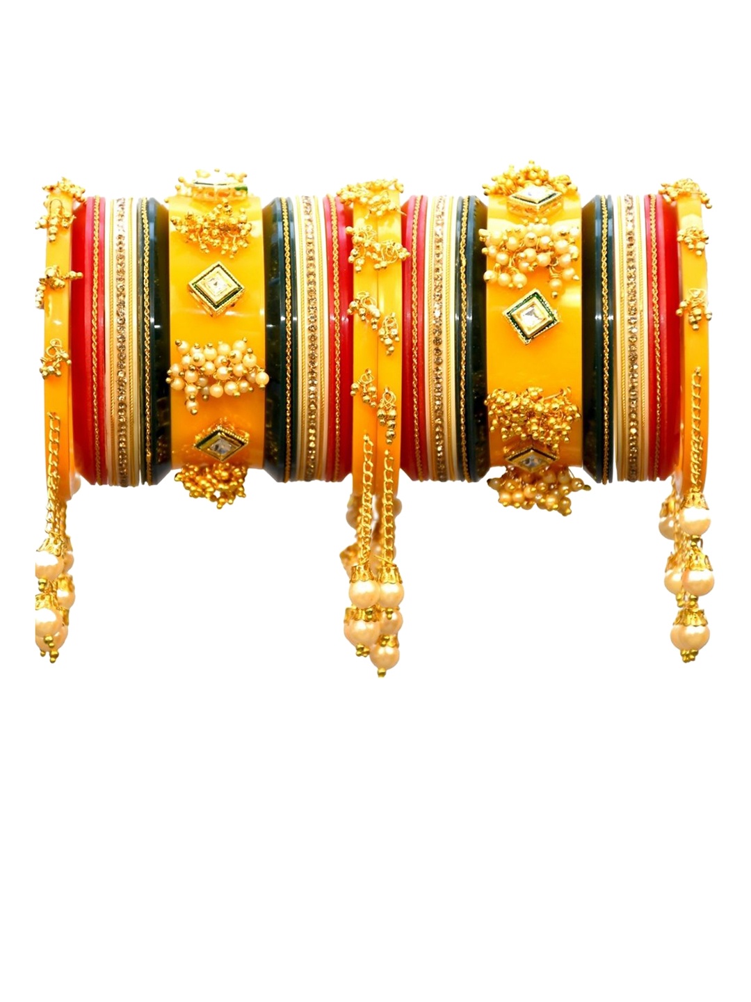 

Zindura Set Of 2 Gold Plated Stones Studded & Pearls Beaded ChudaS Bangles