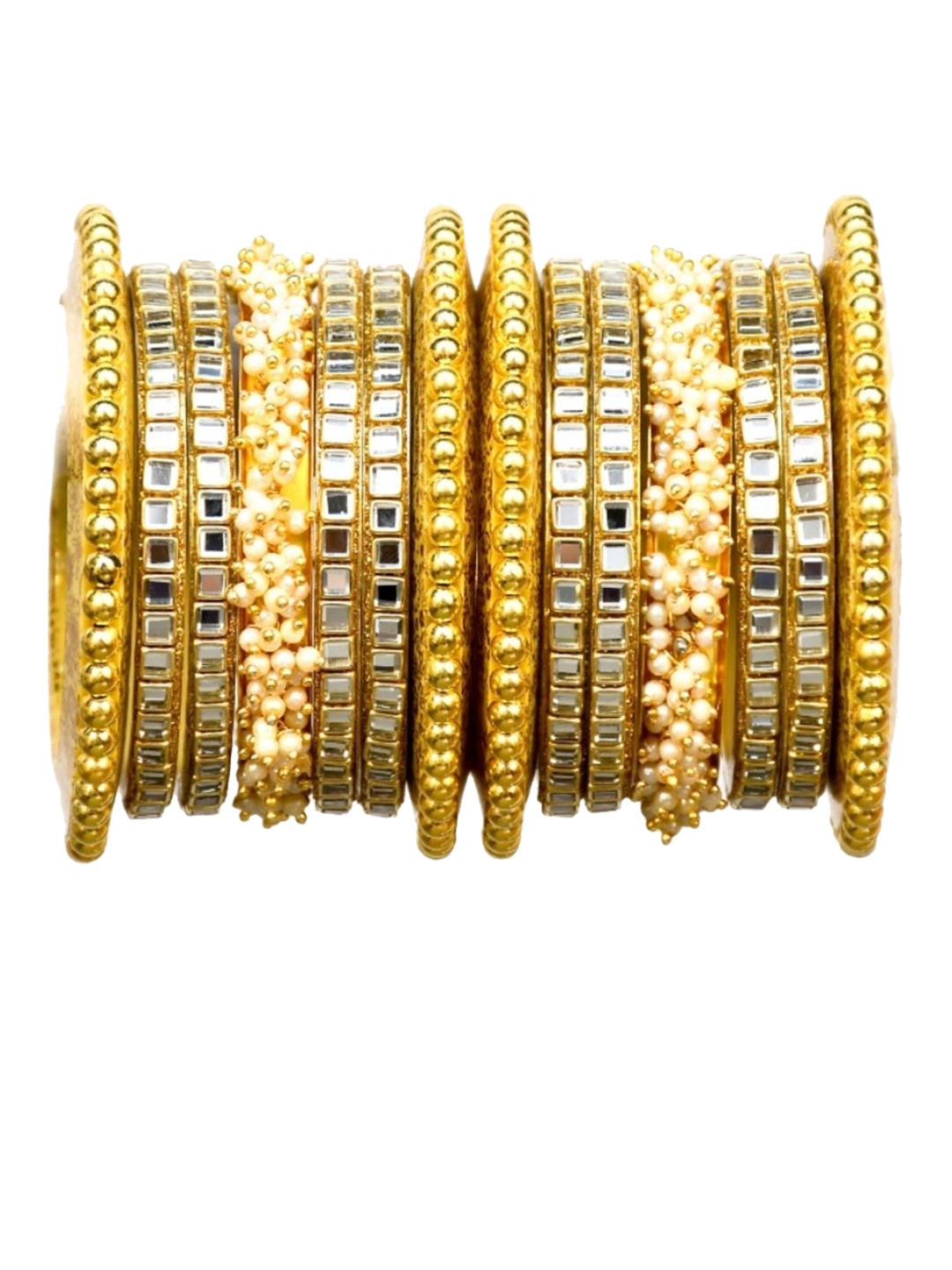 

Zindura Pack Of 2 Gold-Plated Cubic Zirconia Studded & Beaded Chuda Bangles