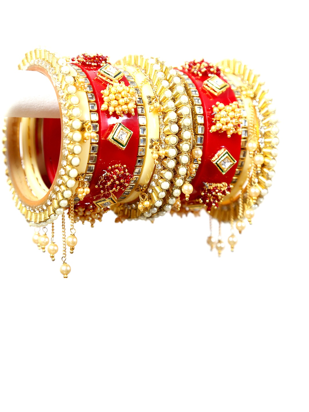 

Zindura Set Of 2 Gold-Plated Stones-Studded & Pearls-Beaded Chuda Bangles