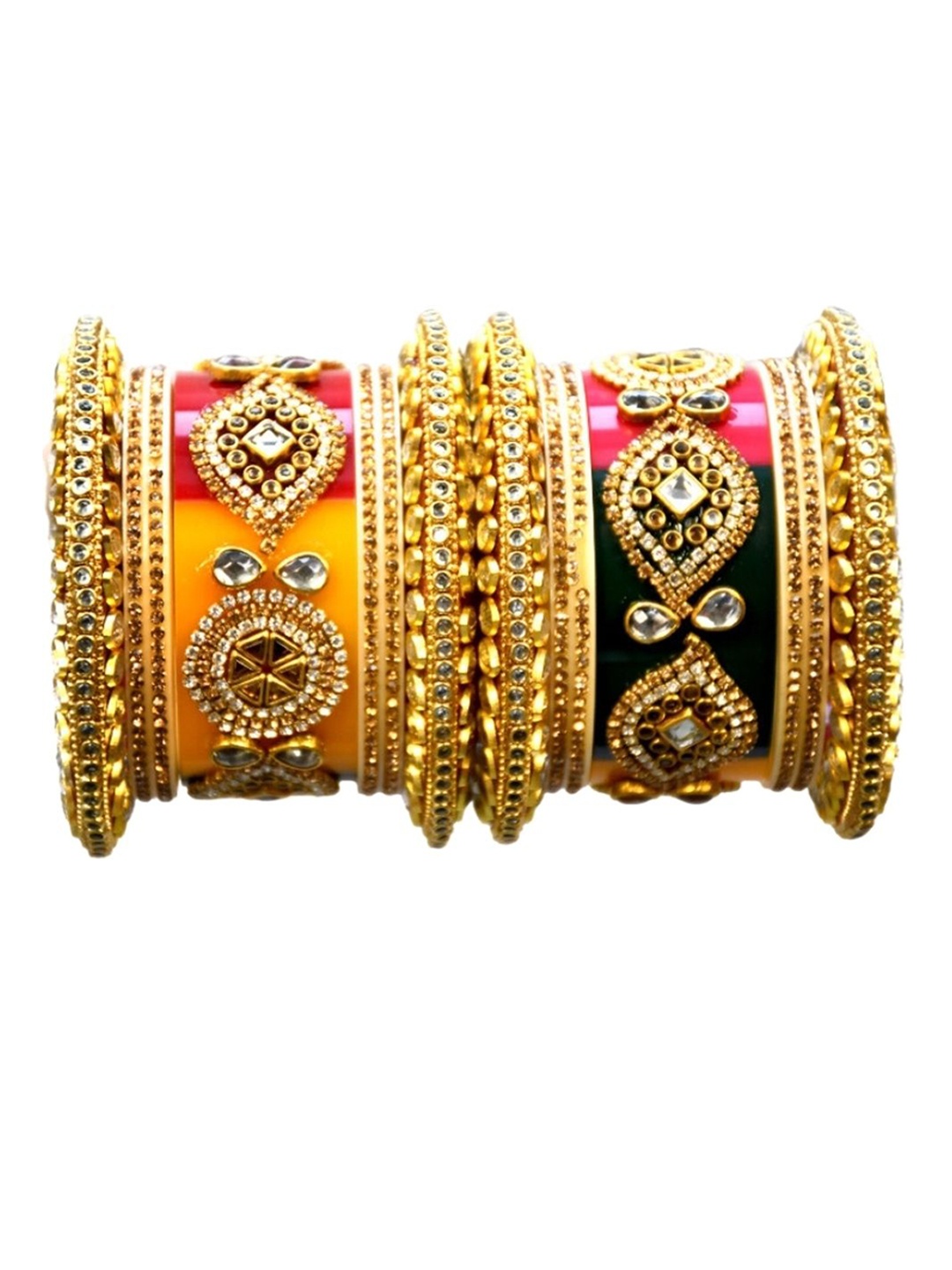 

Zindura Set Of 2 Gold-Plated Stone Studded & Pearls Beaded Chudas Bangles