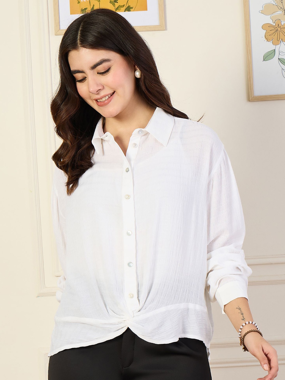 

Rue Collection Women Twisted Shirt Style Top, White