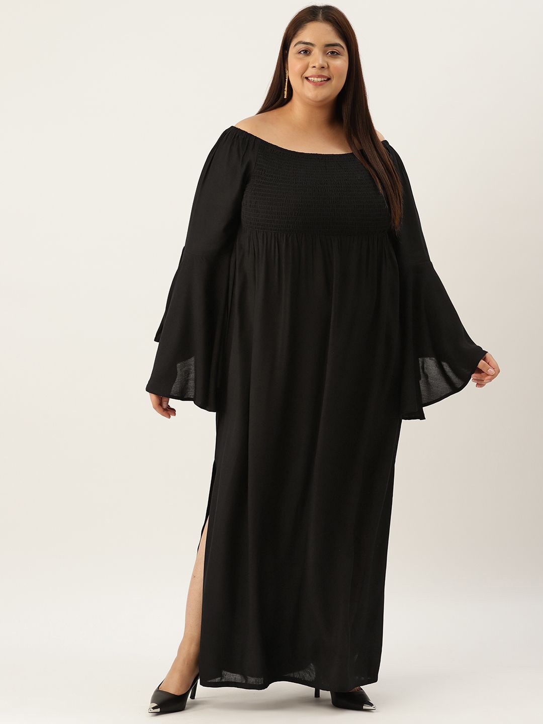

theRebelinme Women Plus Size Off-Shoulder A-Line Maxi Dress, Black