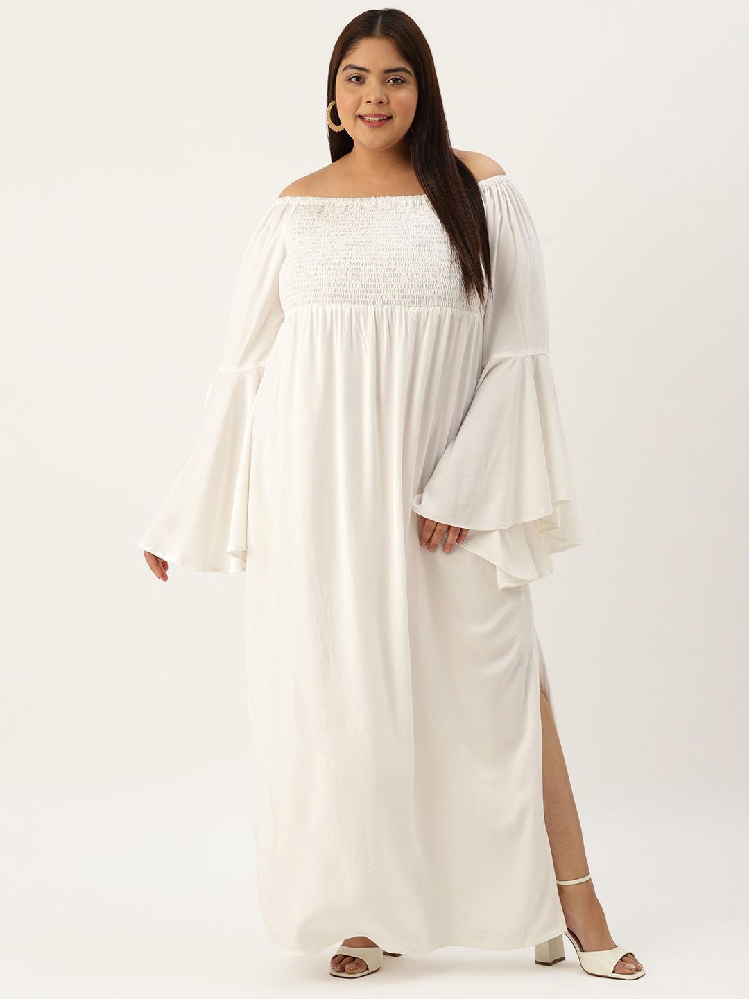 

theRebelinme Women Off-Shoulder Fit and Flare Dress Plus Size, White