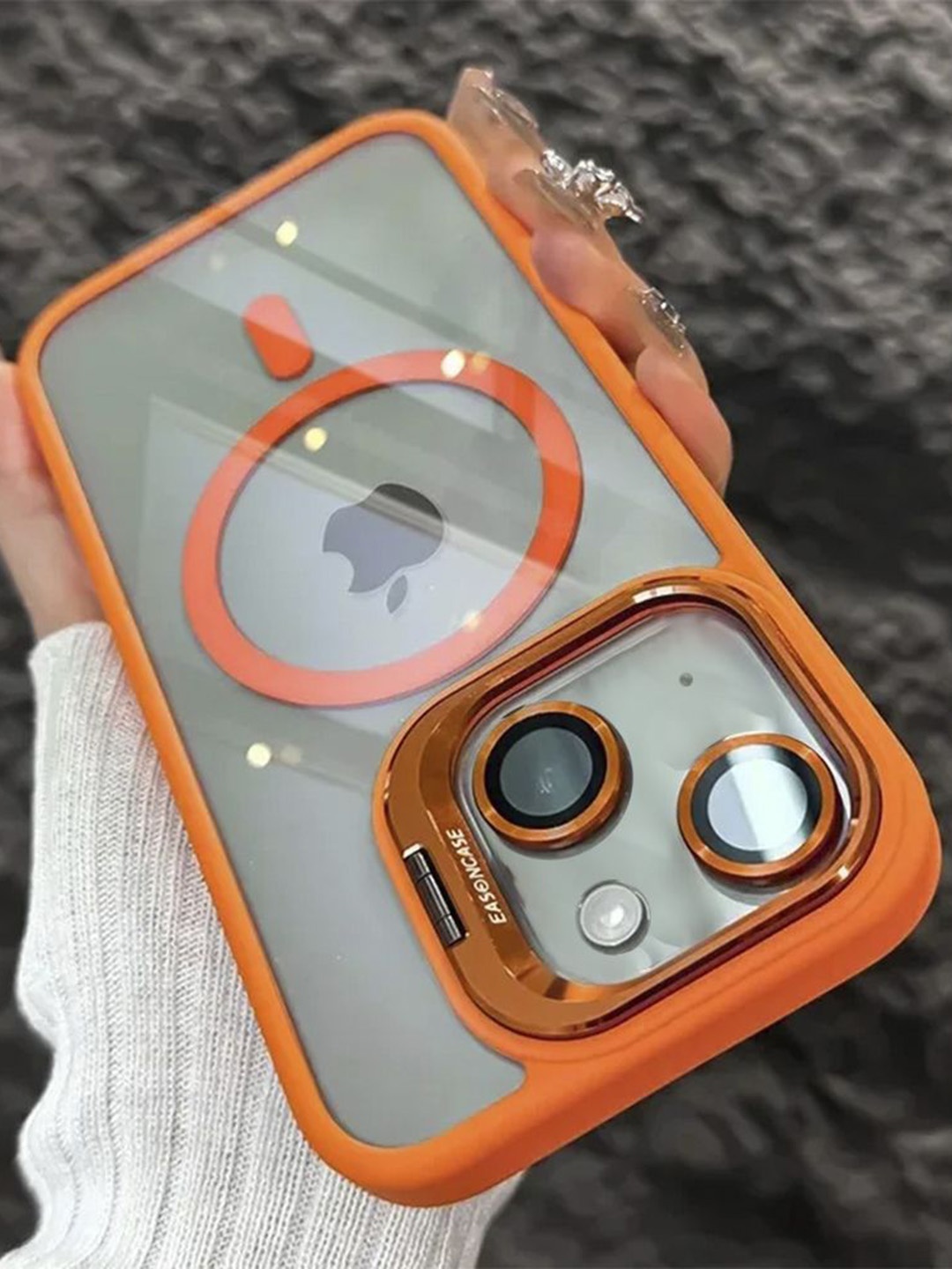 

Luxury Kase Solid LK174 Magnetic Mag-Safe Stand Lens Protector iPhone 14 Back Case, Orange